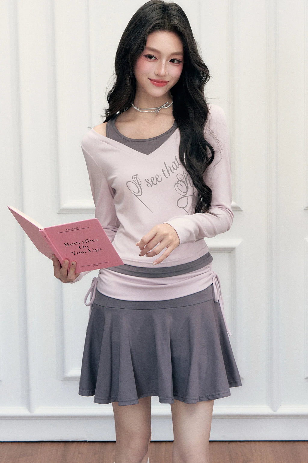 Letter Print T-Shirt with Contrast Drawstring Skirt Set-Up