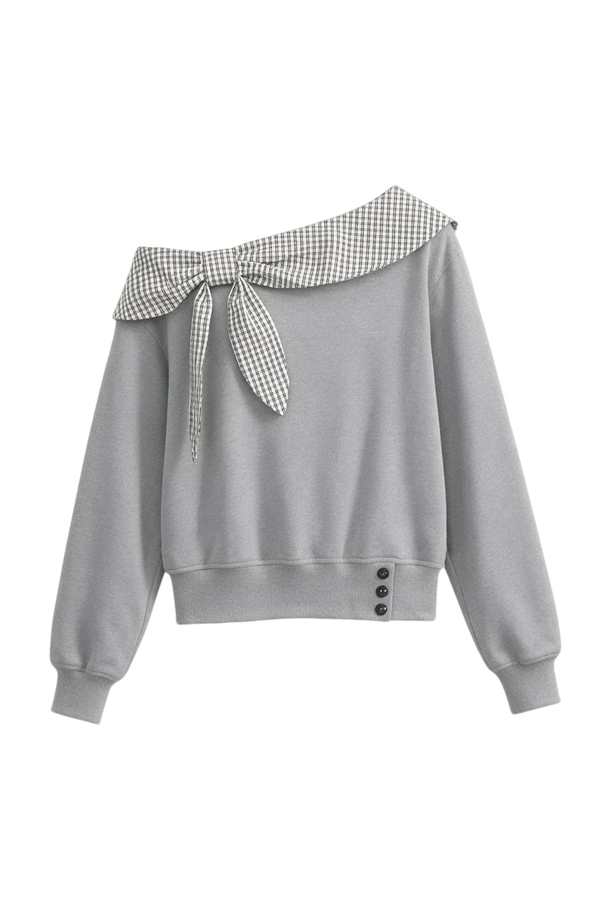 Plaid Patchwork Off-Shoulder Sweatshirt and Skirt Set-Up