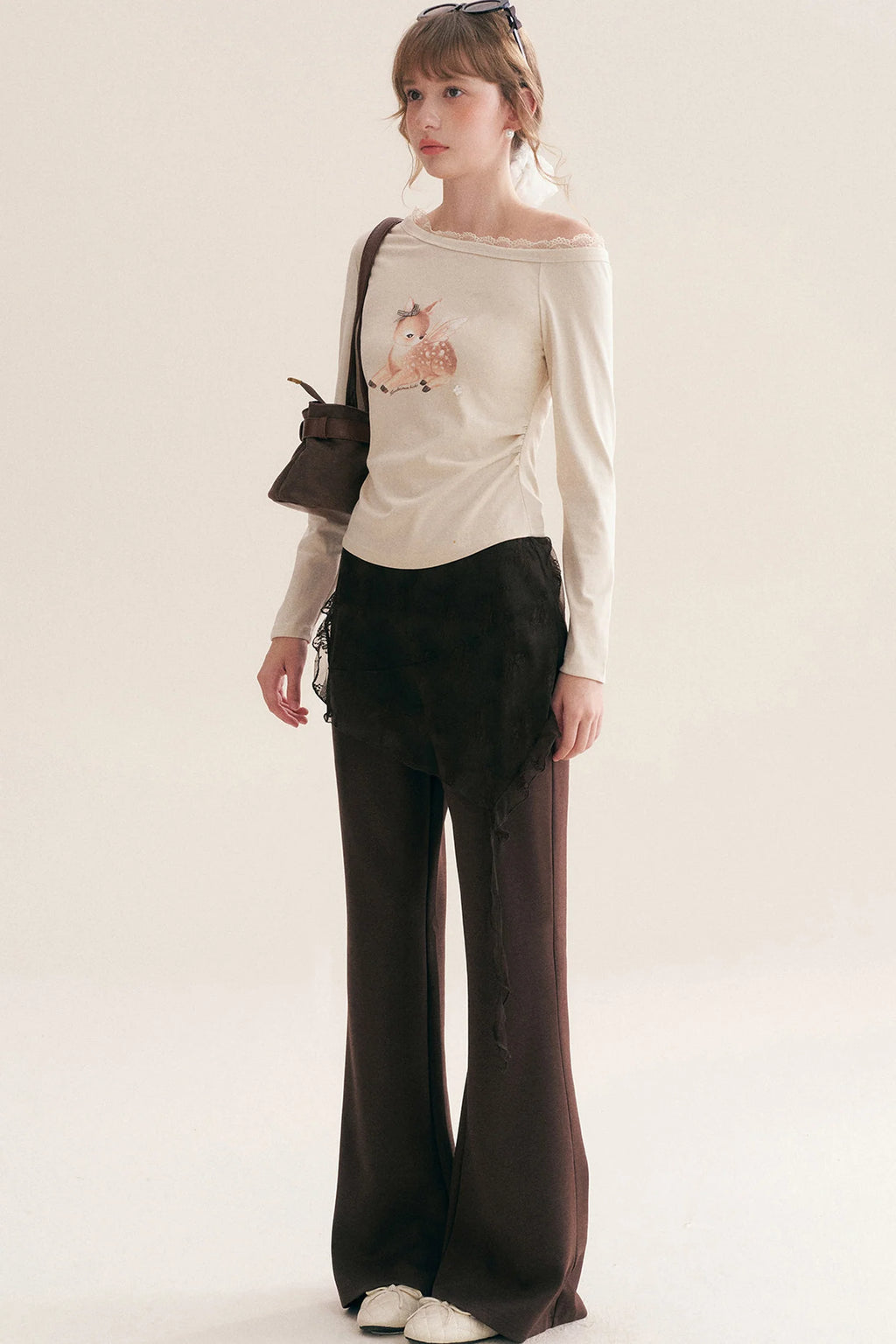 Custom-Dyed Irregular Lace Skirt Overlay Flared Pants