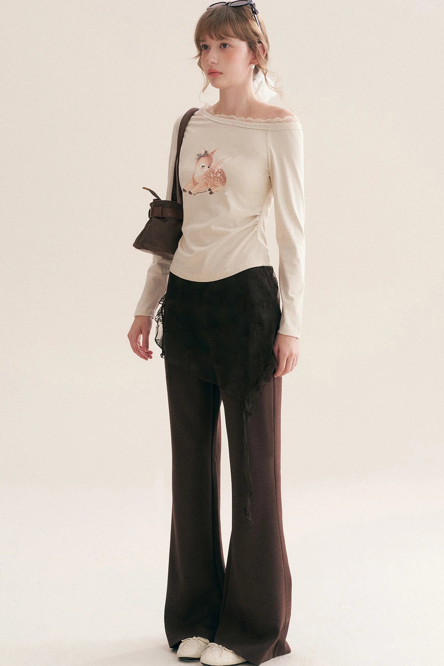Custom-Dyed Irregular Lace Skirt Overlay Flared Pants
