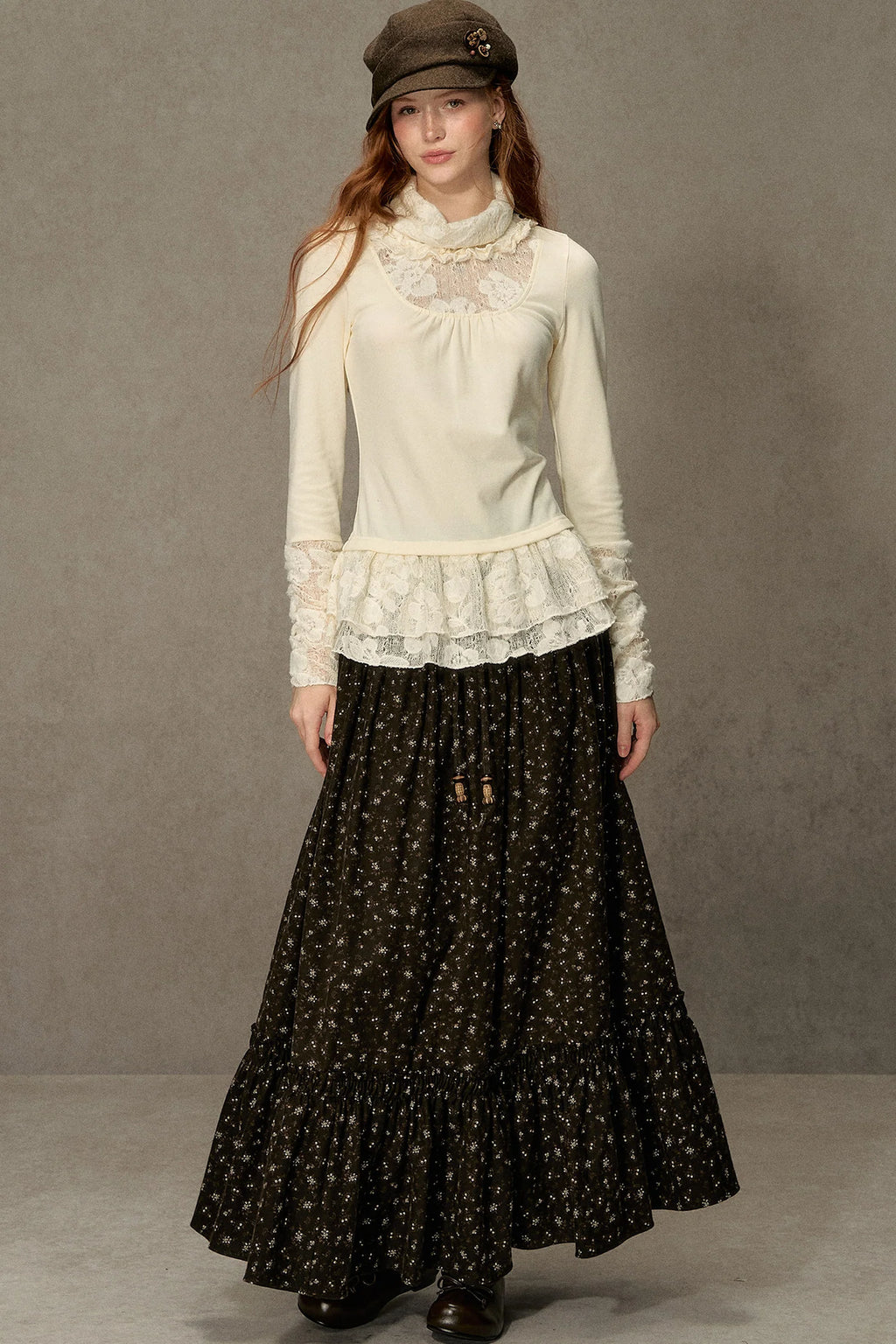 High-Neck Lace Edging Base Layer Top