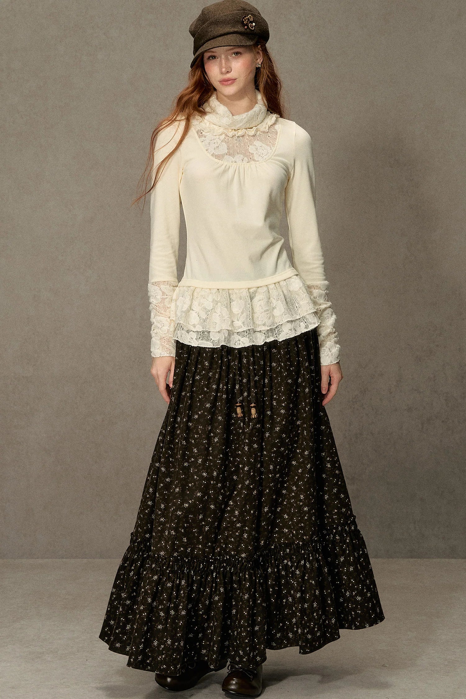 High-Neck Lace Edging Base Layer Top