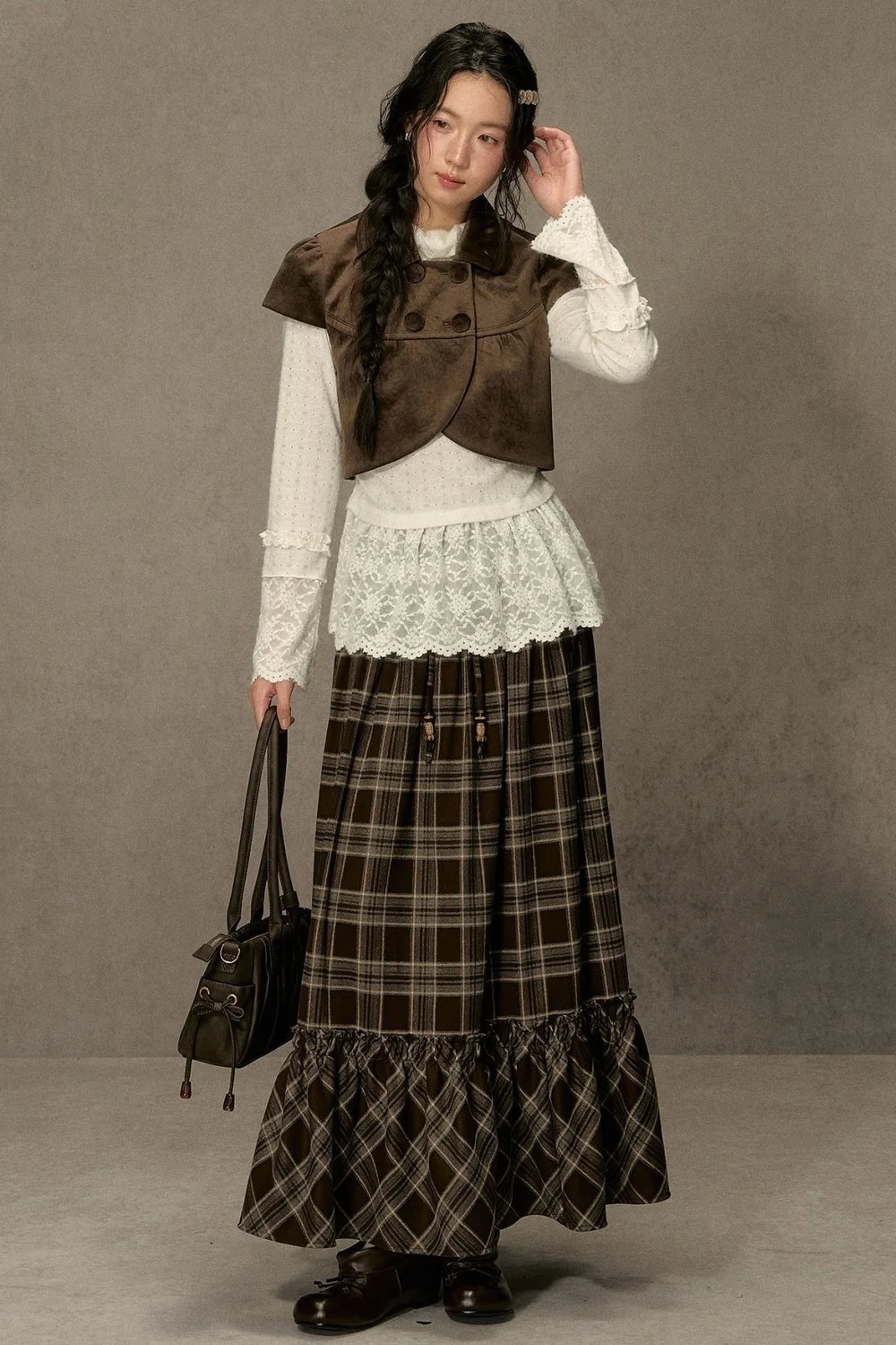 Elastic Waist Plaid Ruffle Skirt