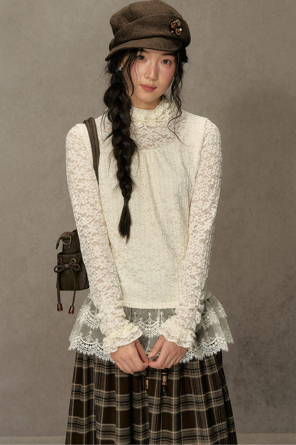 Elastic Waist Plaid Ruffle Skirt