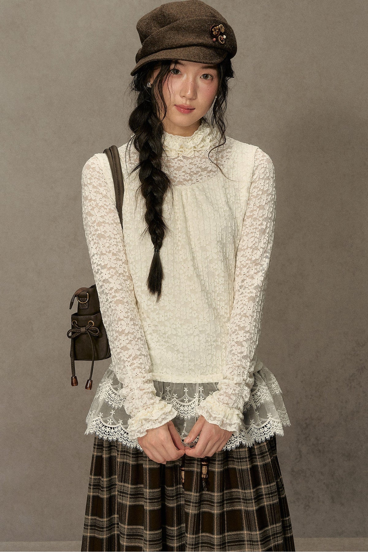 Elastic Waist Plaid Ruffle Skirt