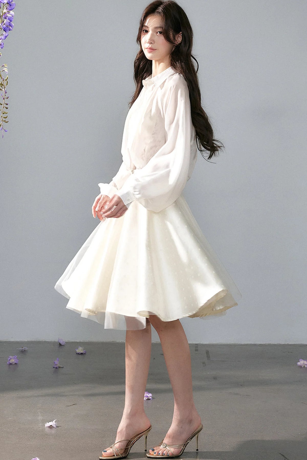Polka Dot Satin Sun Swing Skirt