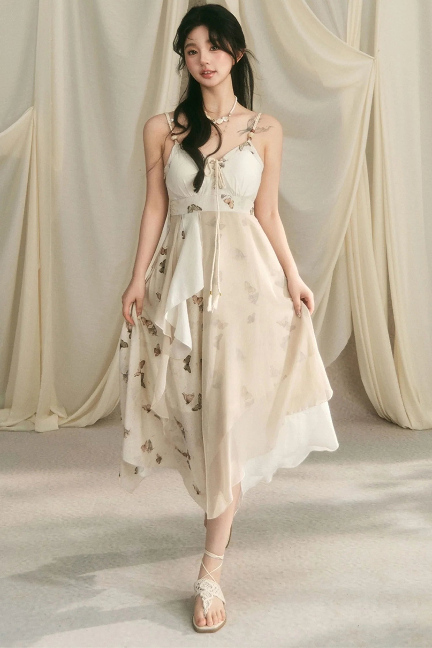 Beaded Butterfly Spaghetti Strap Dress