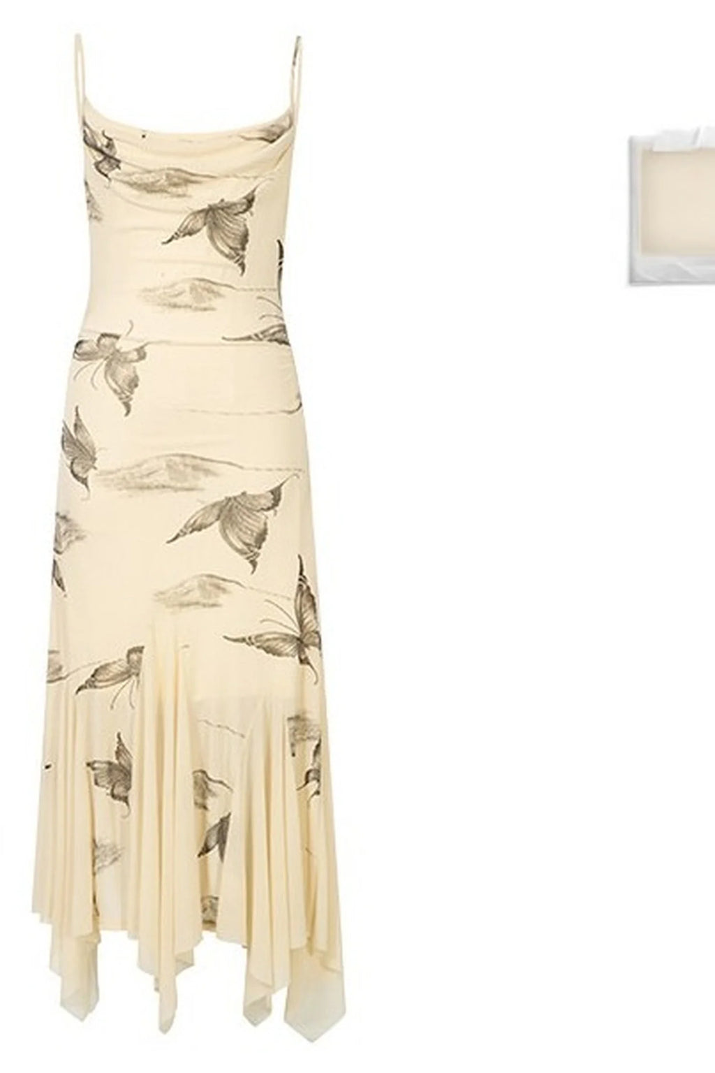 Pleated Waist Butterfly Print Strap Dress