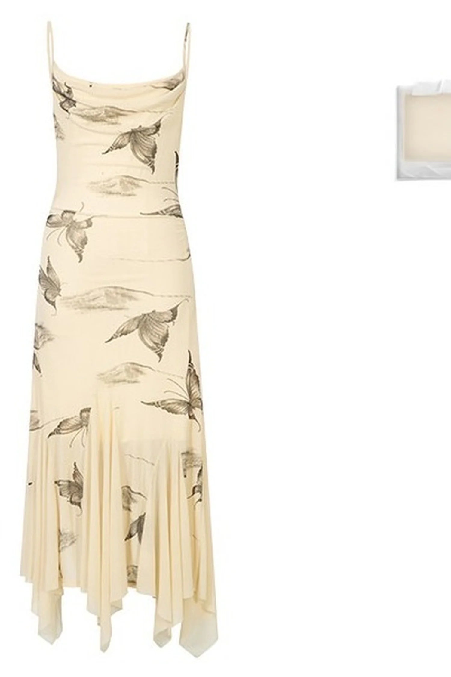 Pleated Waist Butterfly Print Strap Dress