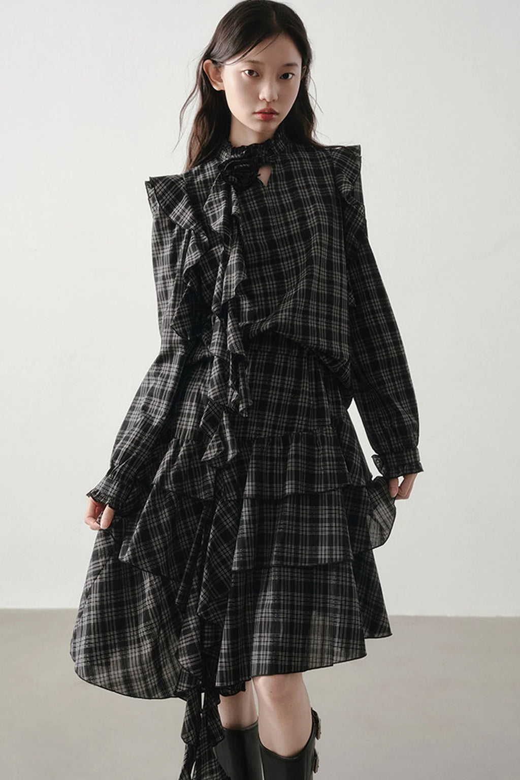 Retro Plaid Shirt and Half Skirt Set