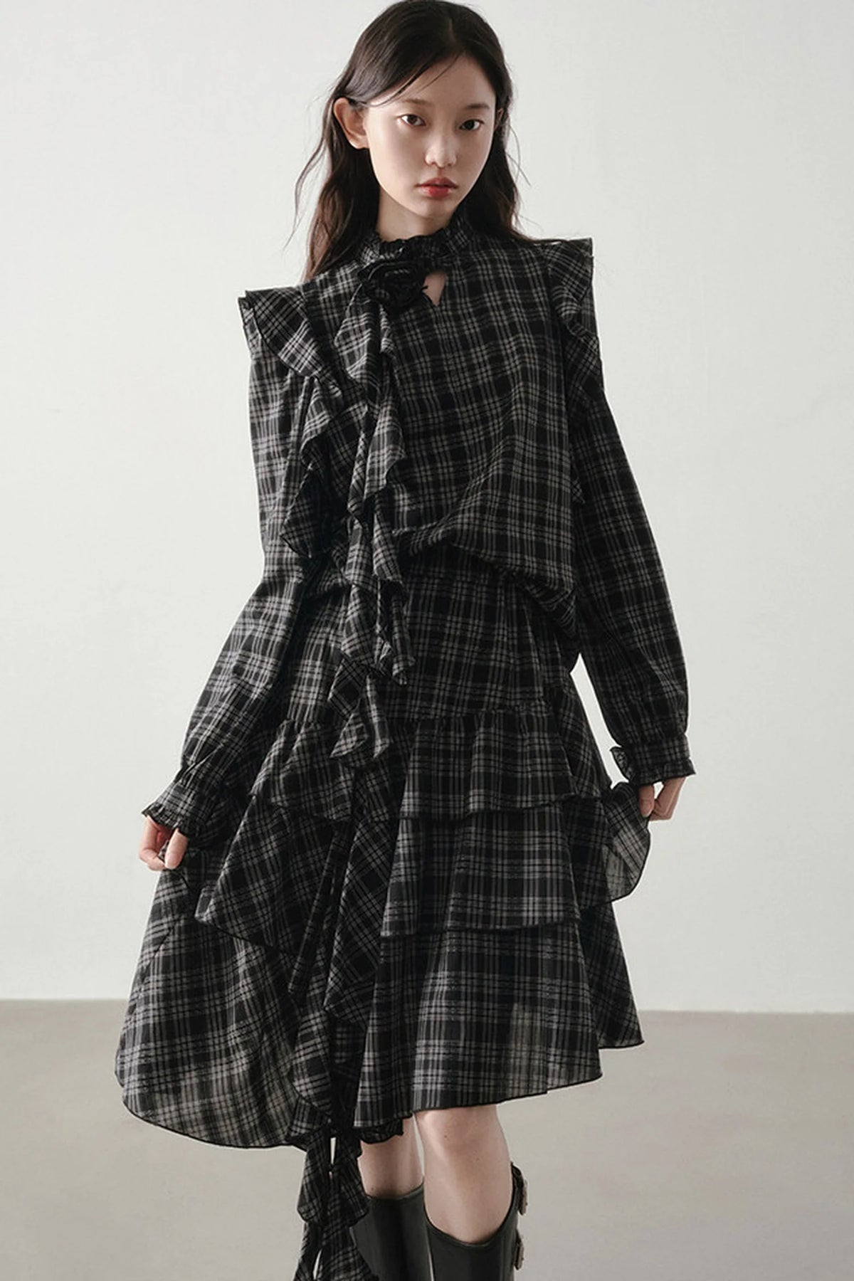 Retro Plaid Shirt and Half Skirt Set