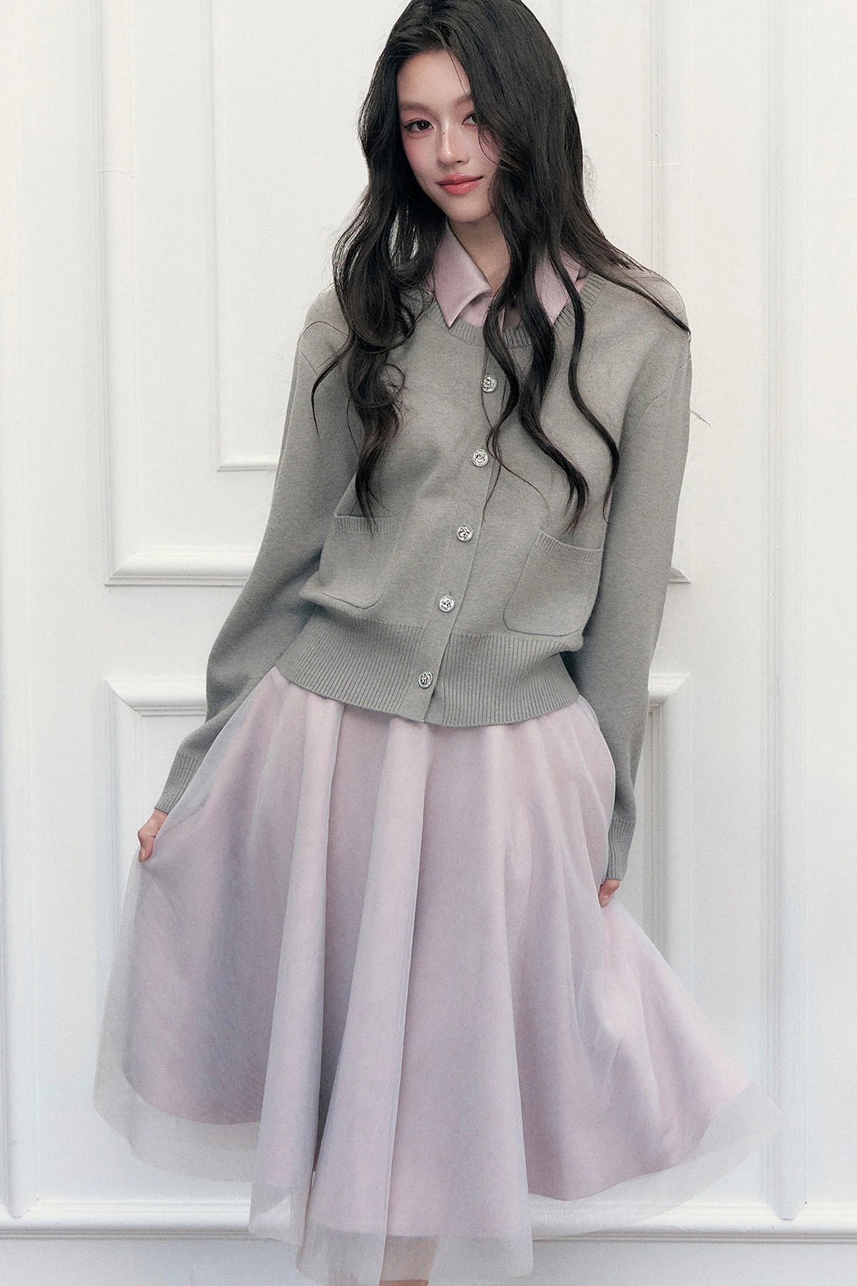 Retro Lapel Patchwork Knit Sweater Set-Up