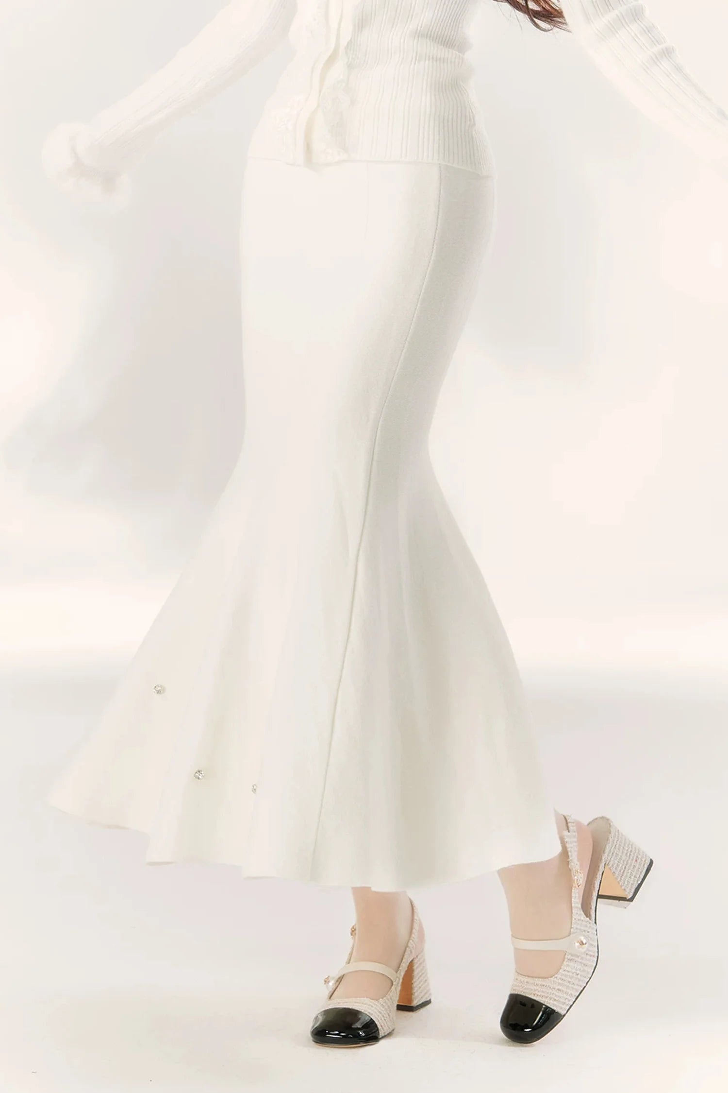 Diamond-Studded Knit Fishtail Skirt