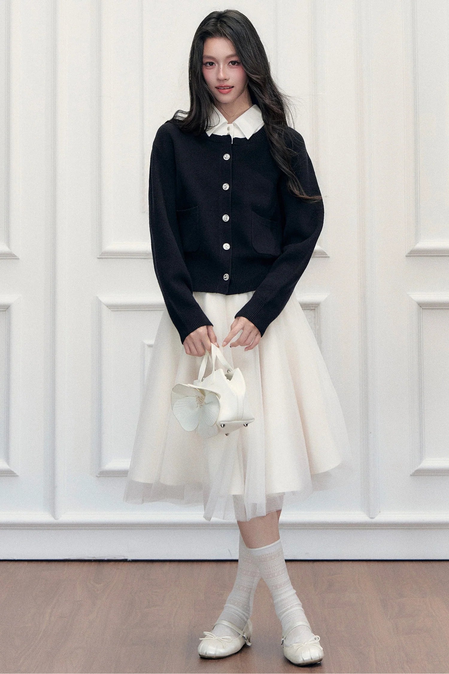 Retro Lapel Patchwork Knit Sweater Set-Up