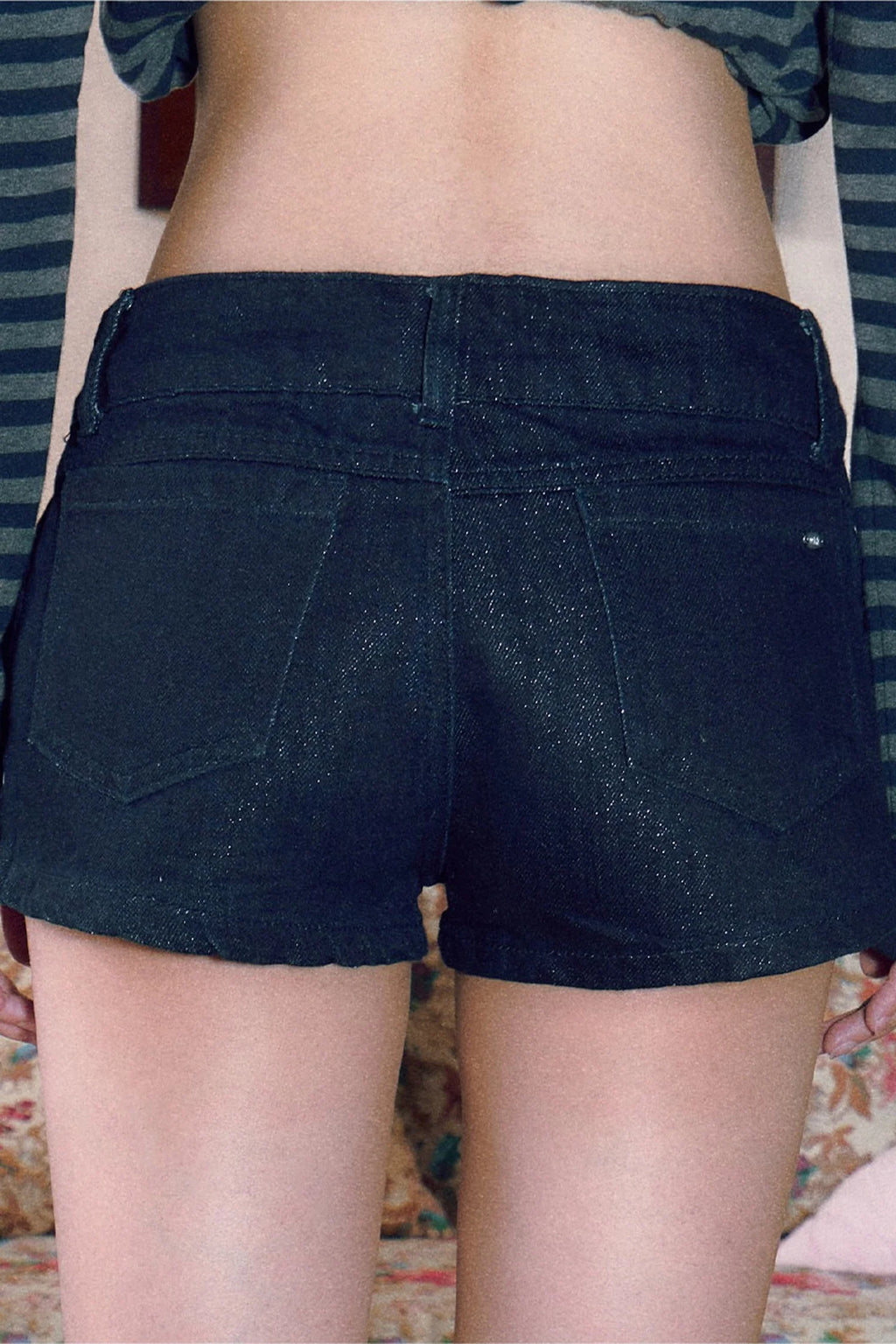 Studded Low-Waist Denim Shorts