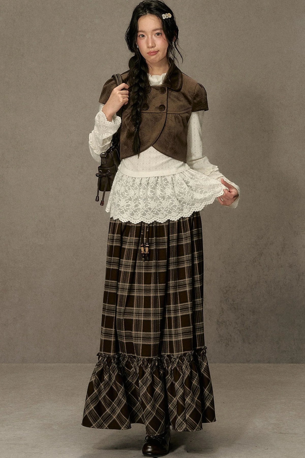 Elastic Waist Plaid Ruffle Skirt