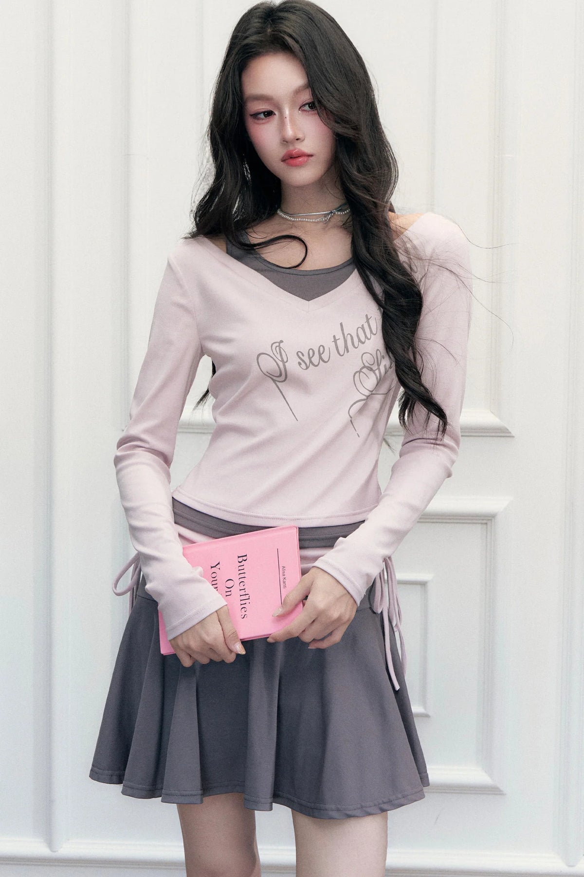 Letter Print T-Shirt with Contrast Drawstring Skirt Set-Up