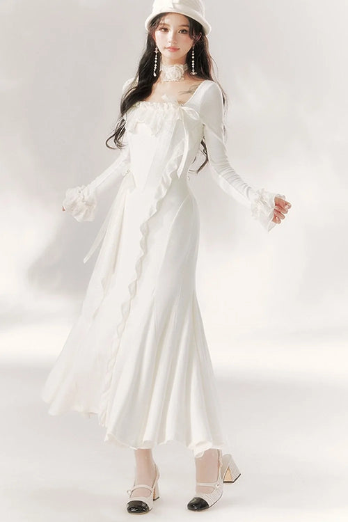 Bright Moonlight Ruffle Fishtail Dress