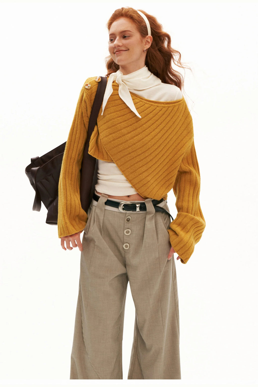 Cross Wide-Neck Knit Sweater