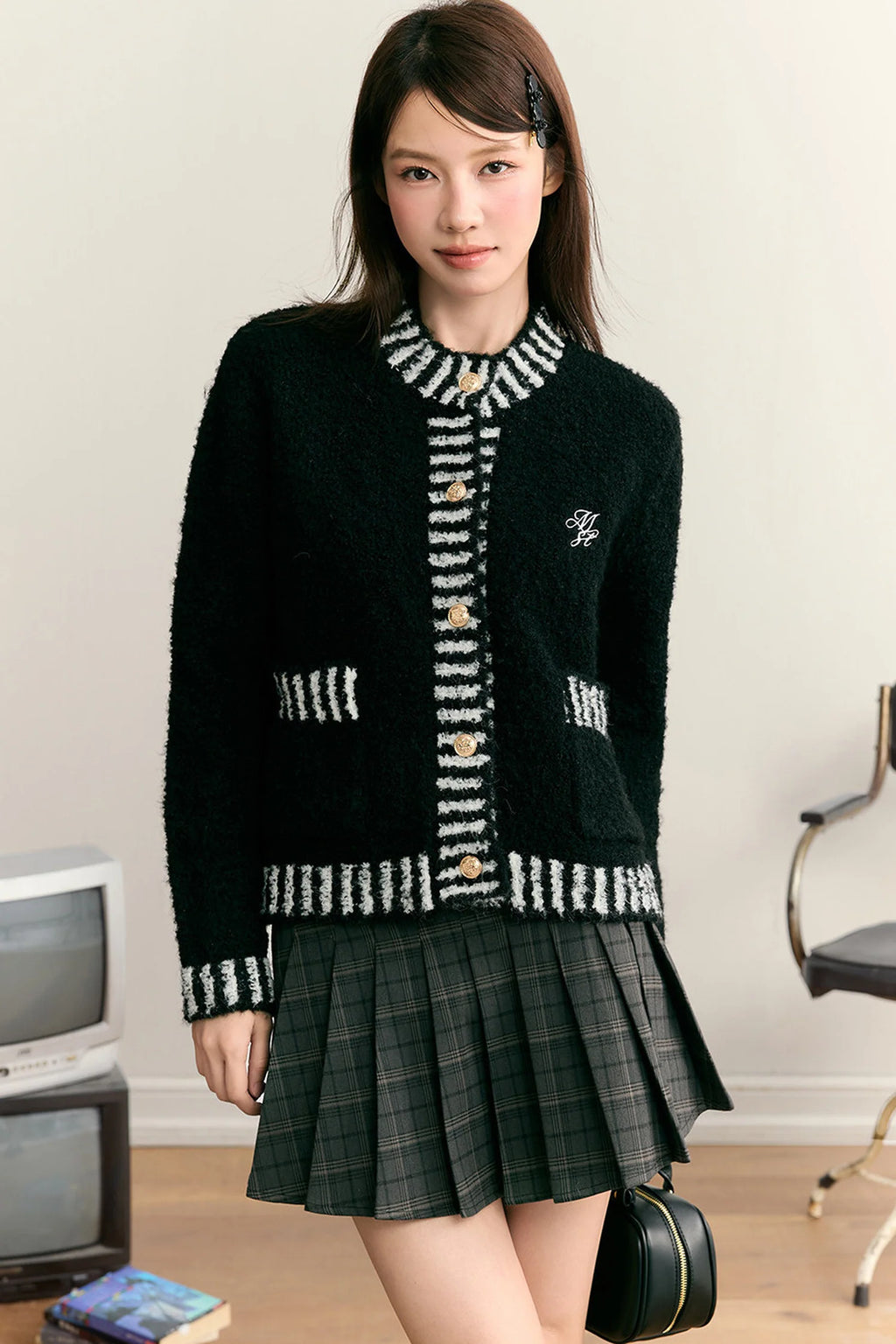 High-Waisted Plaid Pleated Skirt