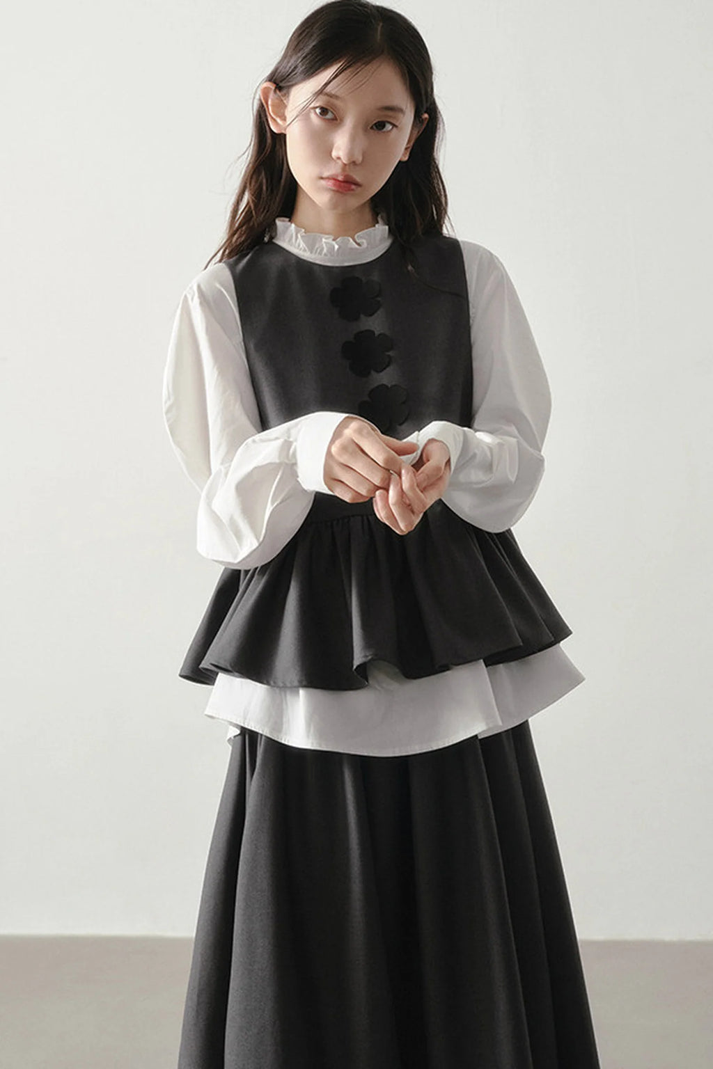 Petal Design Two-Piece Top Skirt Set