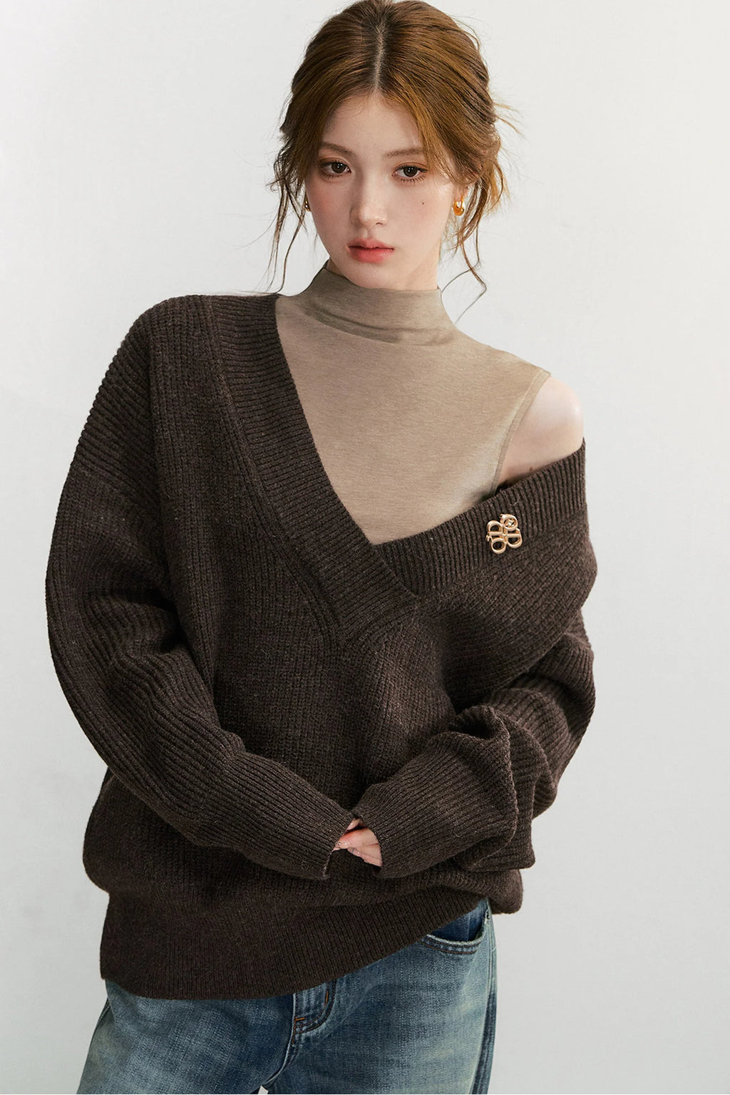 Wool Blend Layered-Look Sleeveless Vest Set-Up