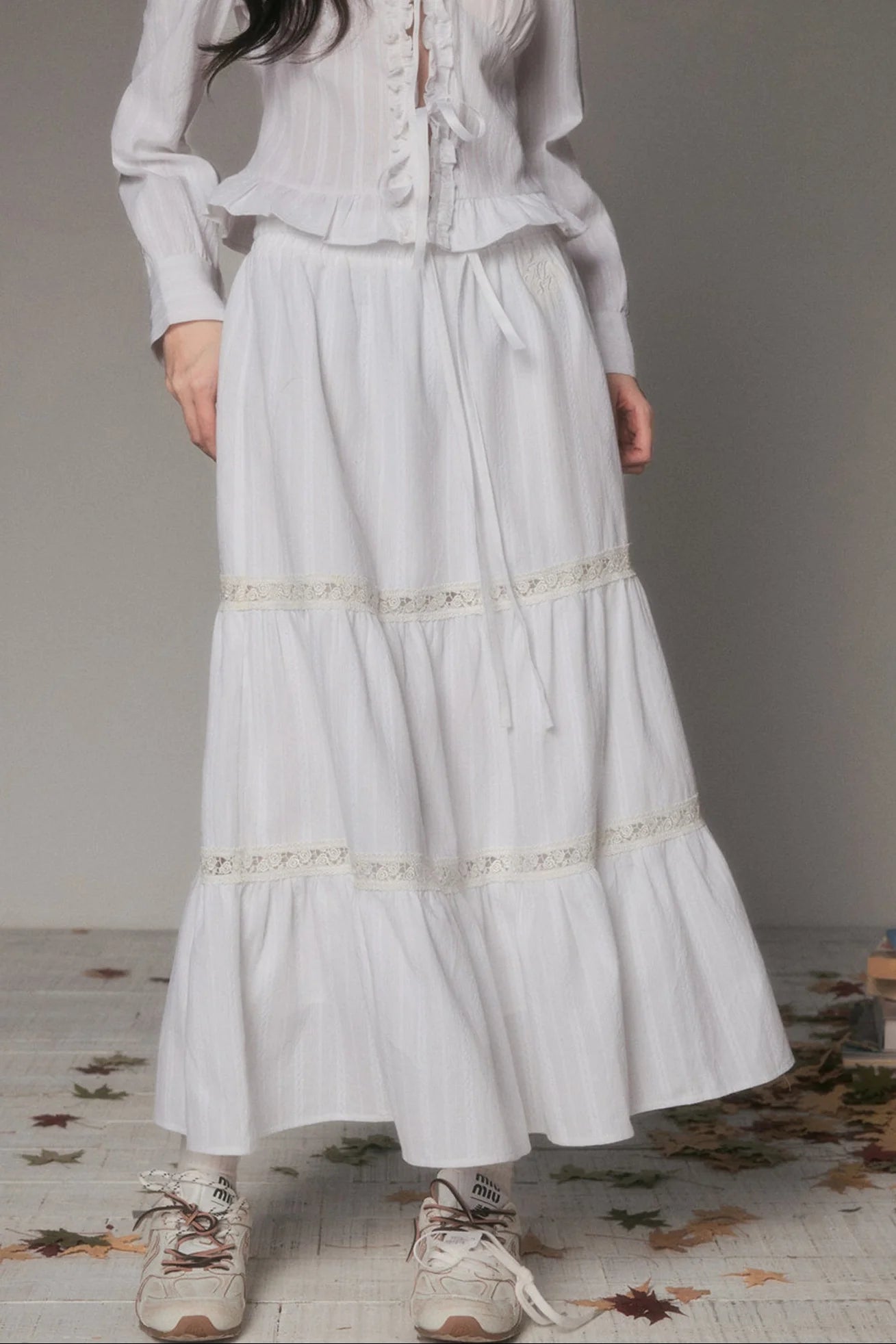 White Hollow Tiered Skirt