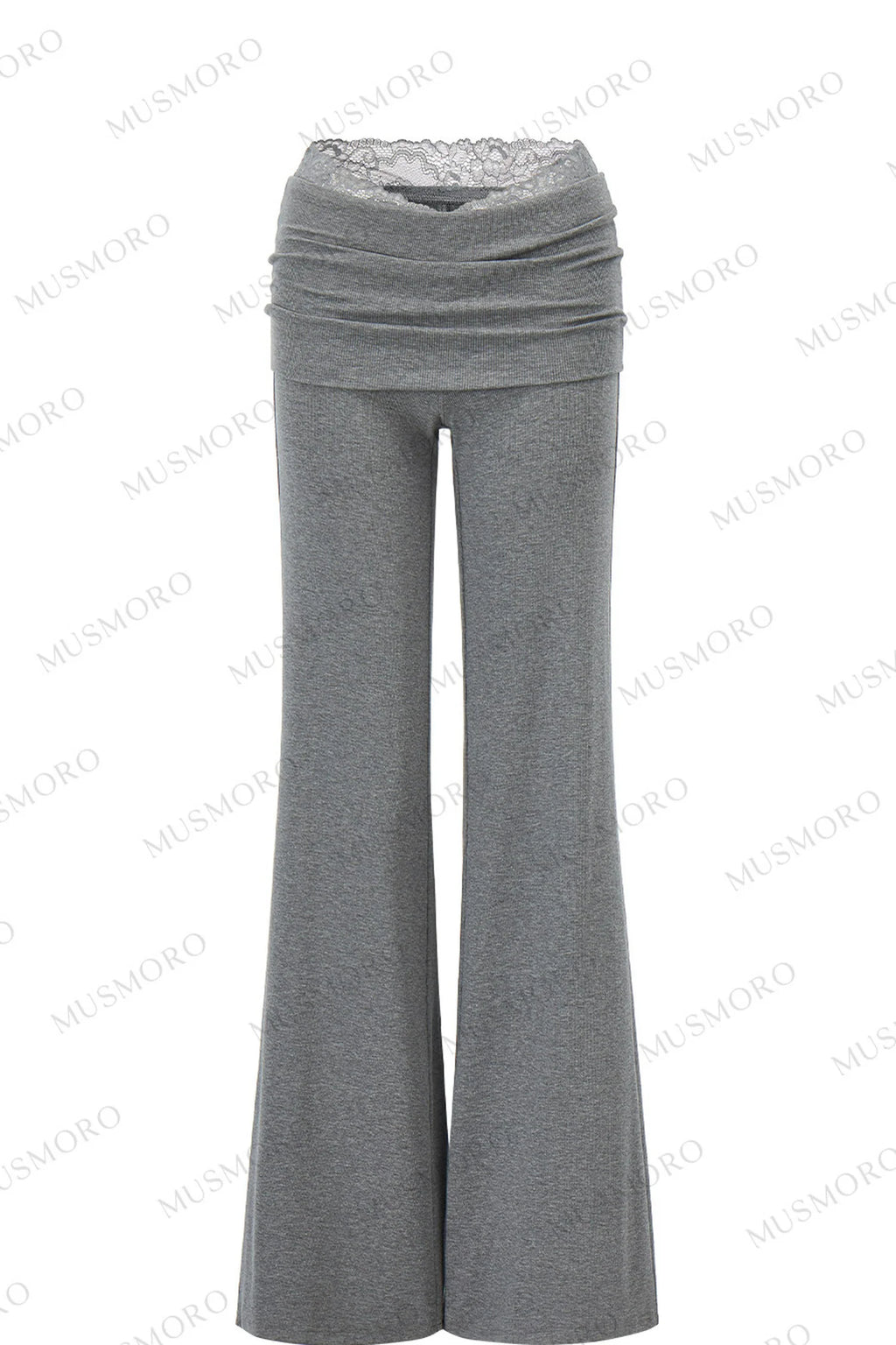 Lace Trim Folded Waistband Flared Pants