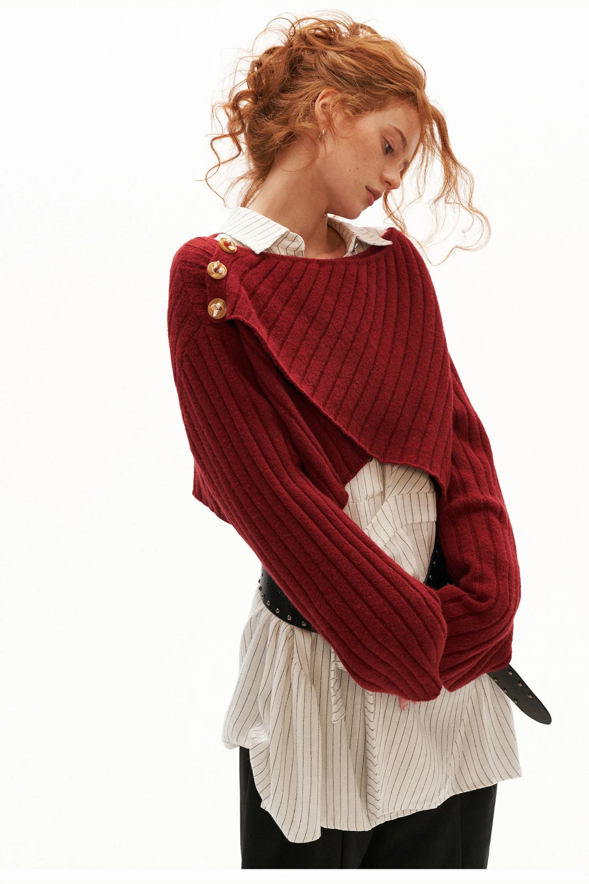Cross Wide-Neck Knit Sweater