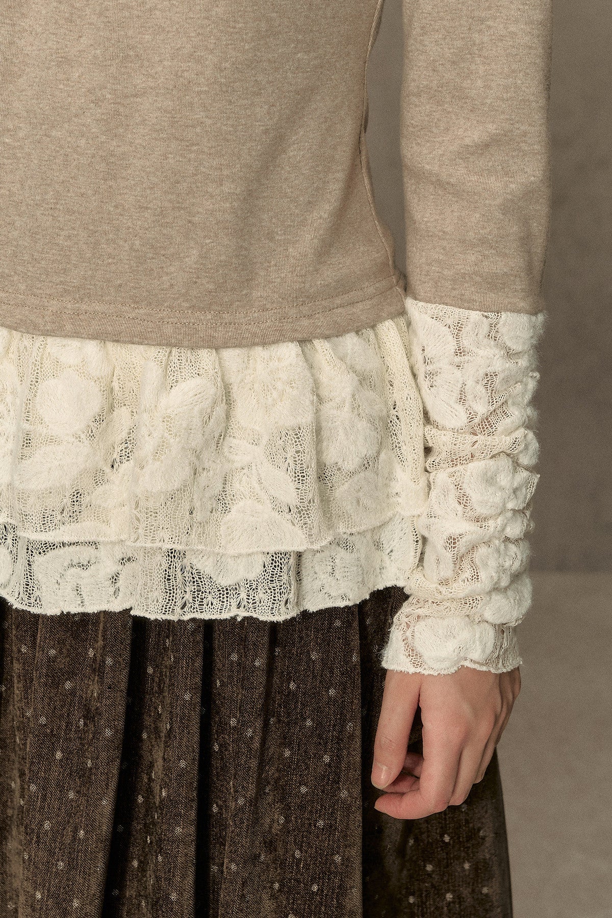 High-Neck Lace Edging Base Layer Top