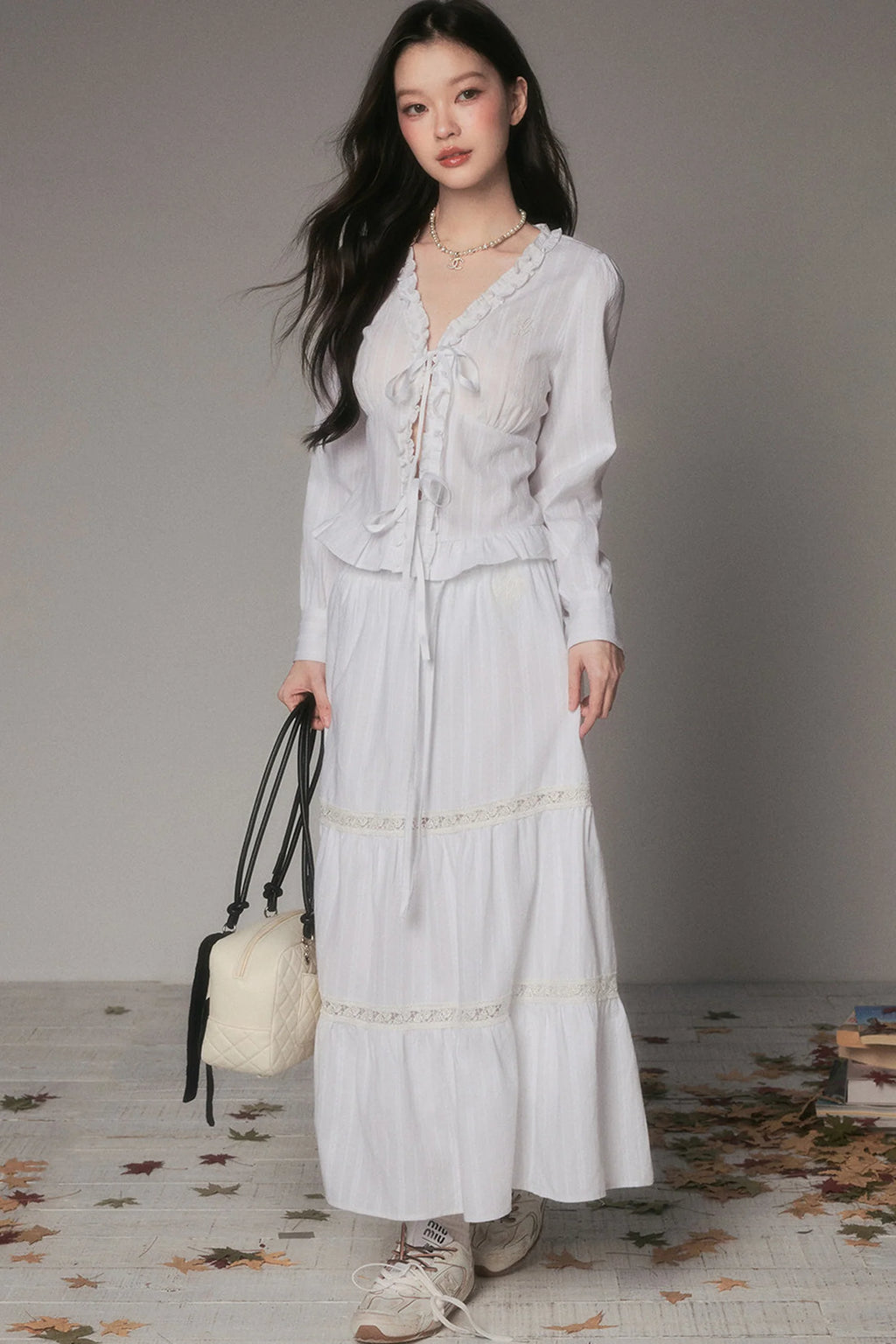 White Hollow Tiered Skirt