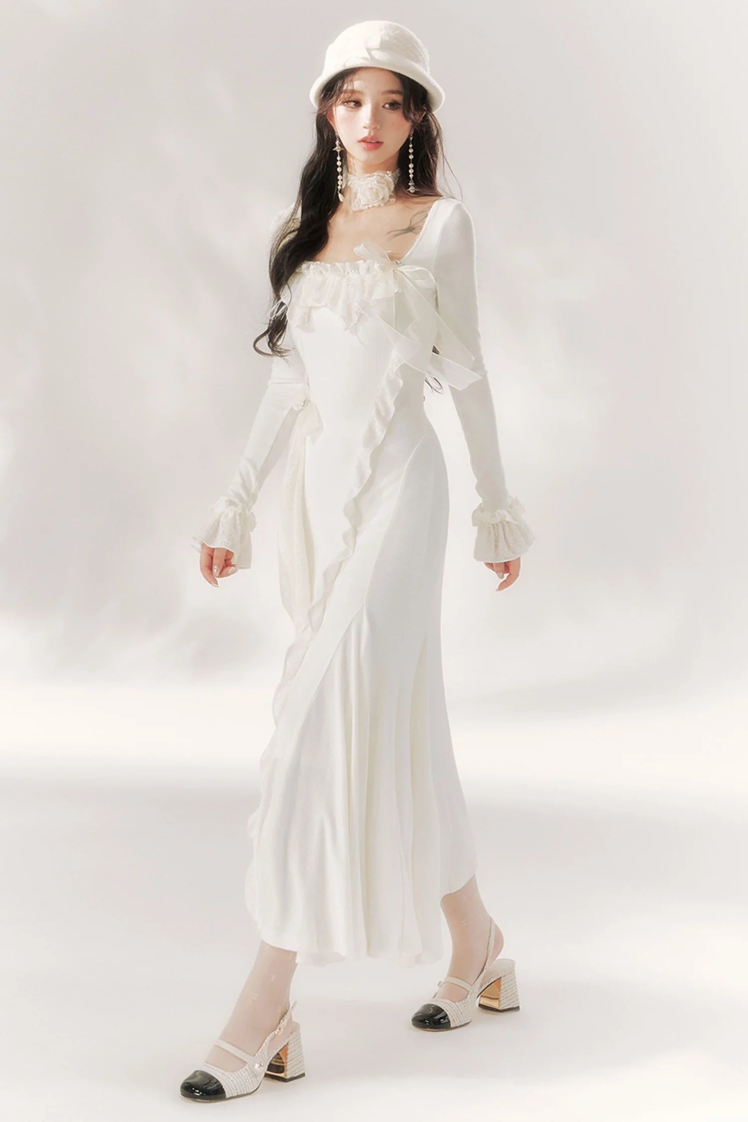 Bright Moonlight Ruffle Fishtail Dress
