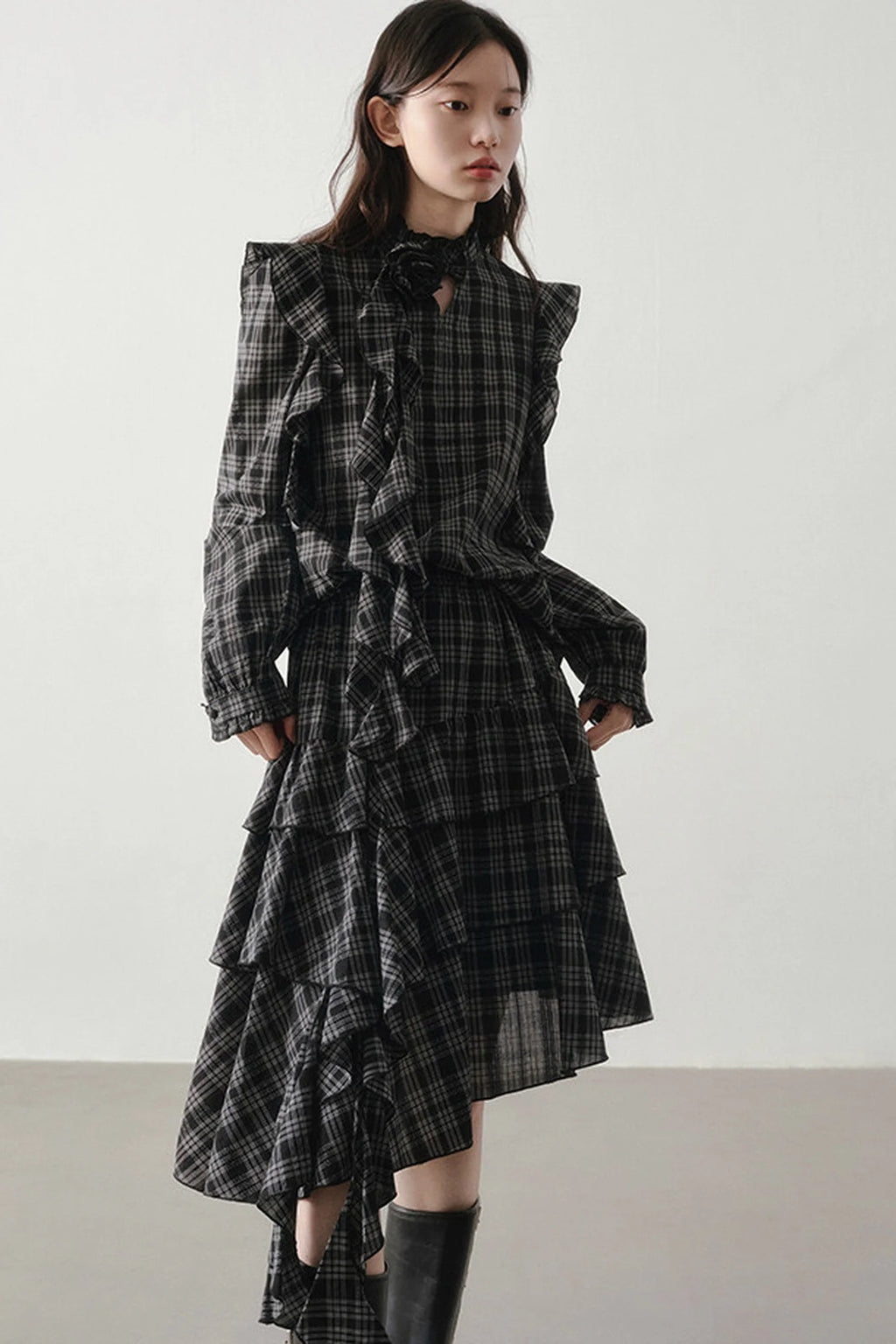 Retro Plaid Shirt and Half Skirt Set