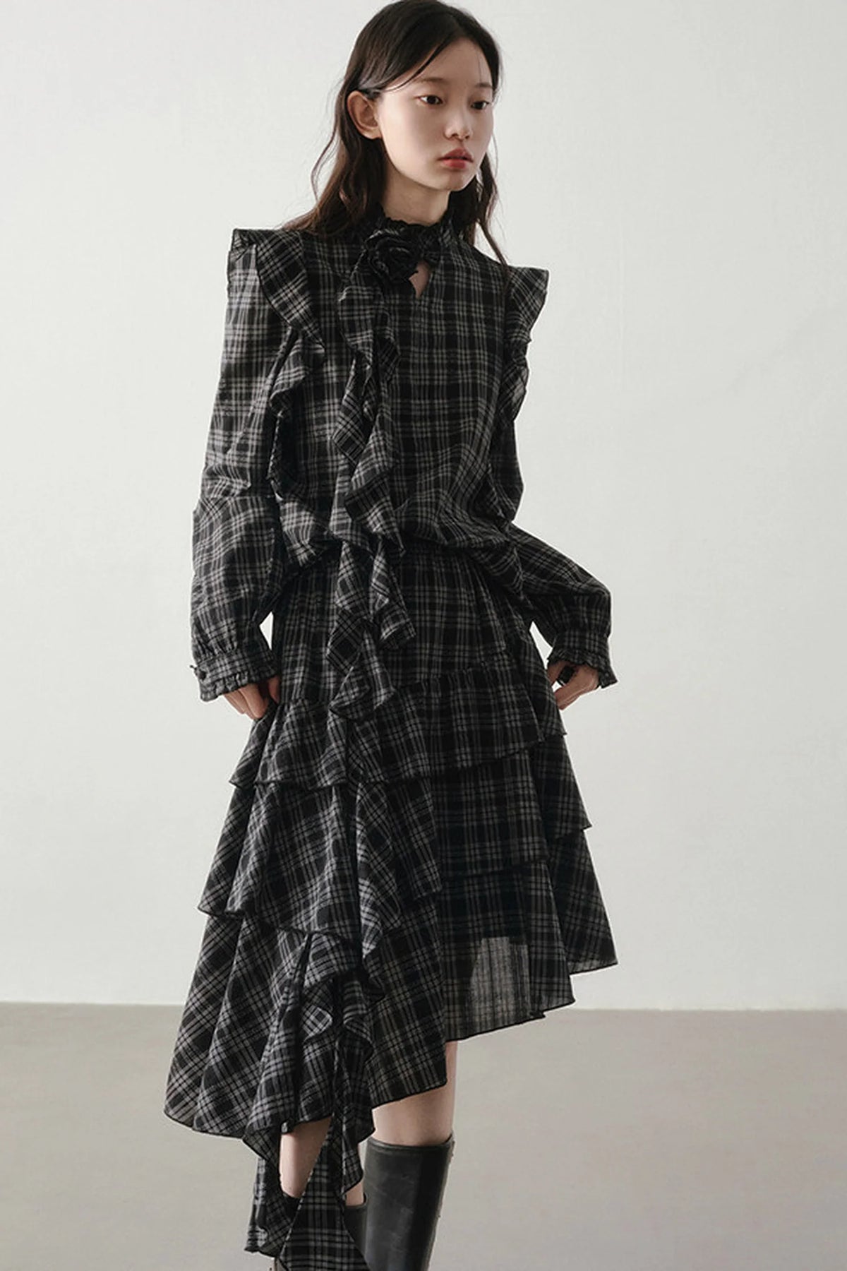 Retro Plaid Shirt and Half Skirt Set