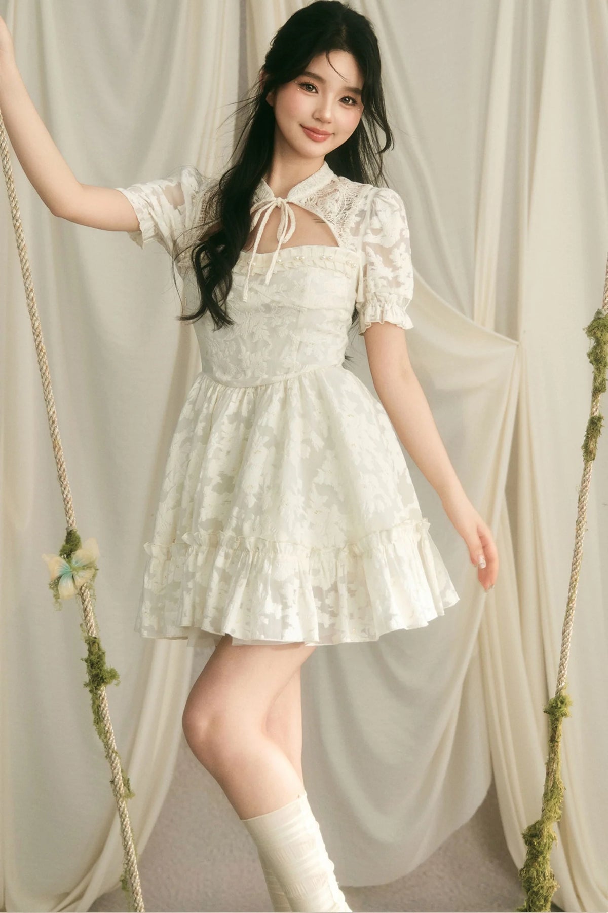 Chinese Style Princess Puff Sleeve Dress