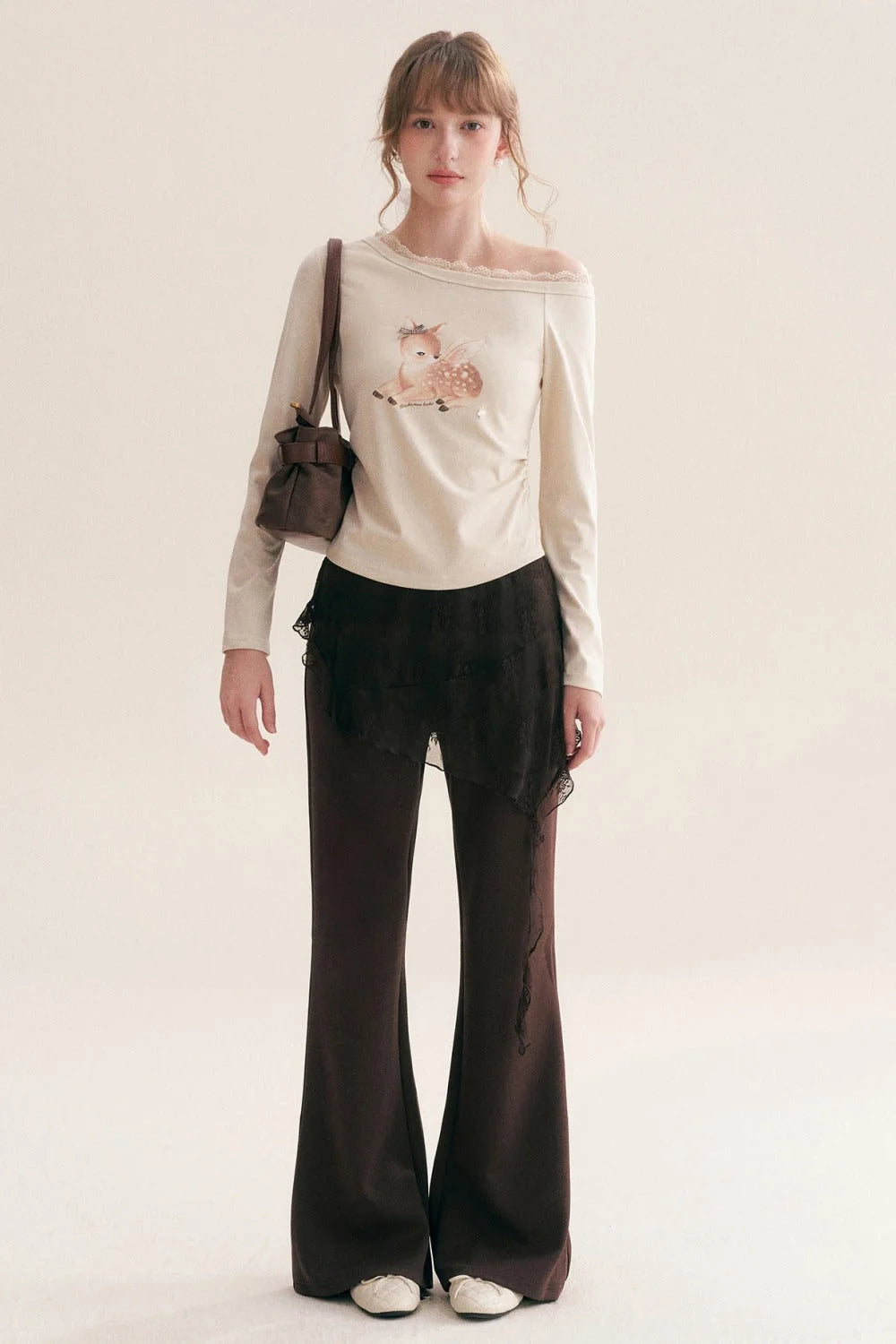 Custom-Dyed Irregular Lace Skirt Overlay Flared Pants