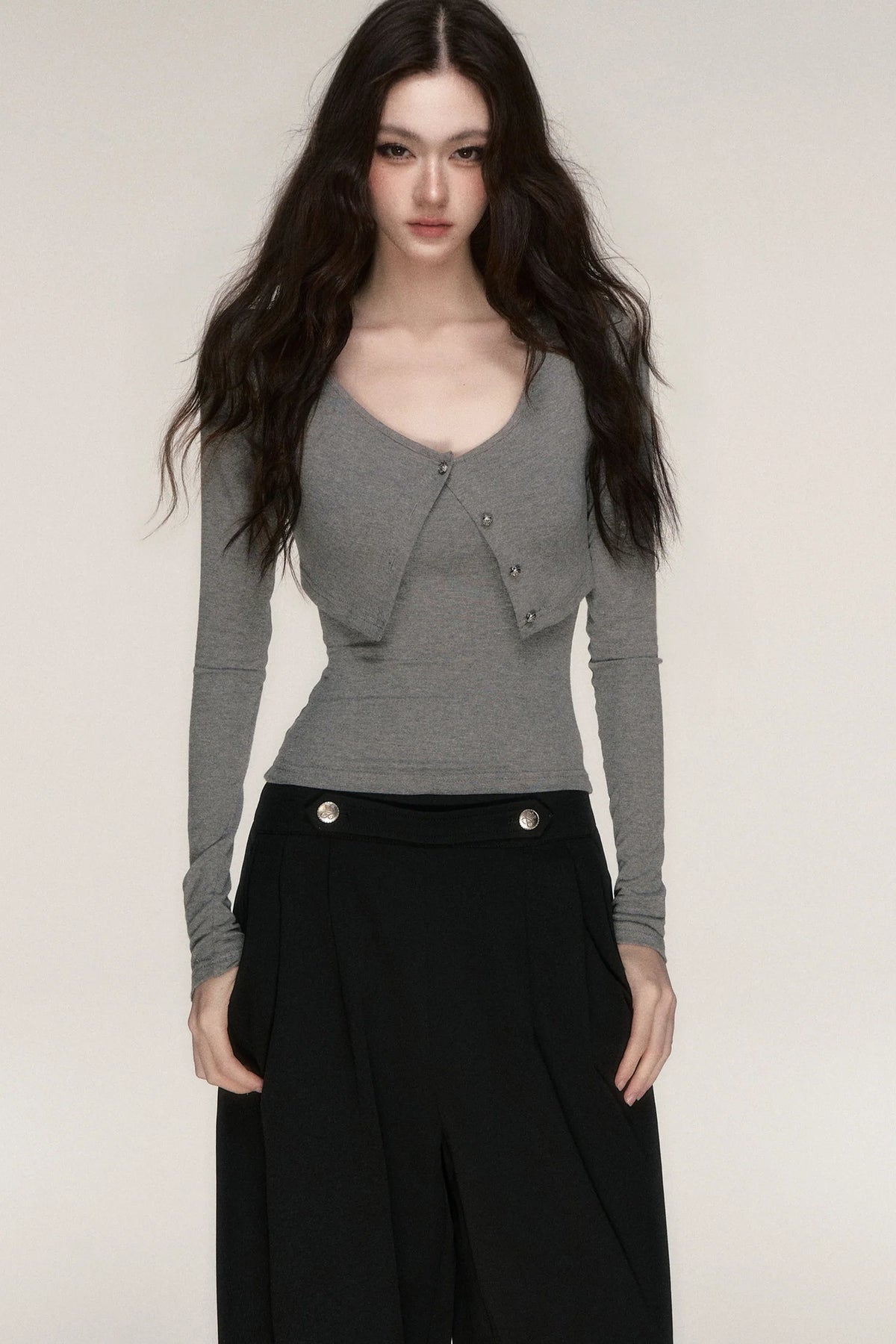 Long-Sleeved Top and Camisole Set