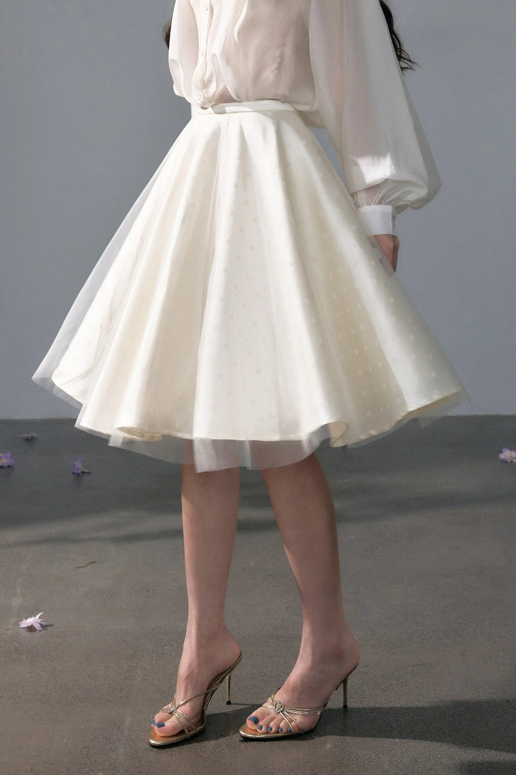 Polka Dot Satin Sun Swing Skirt