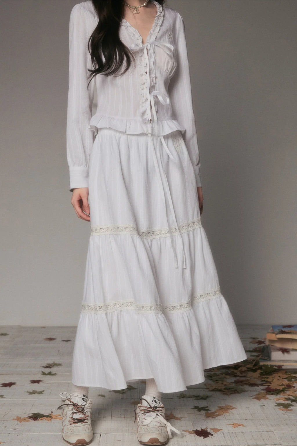 White Hollow Tiered Skirt
