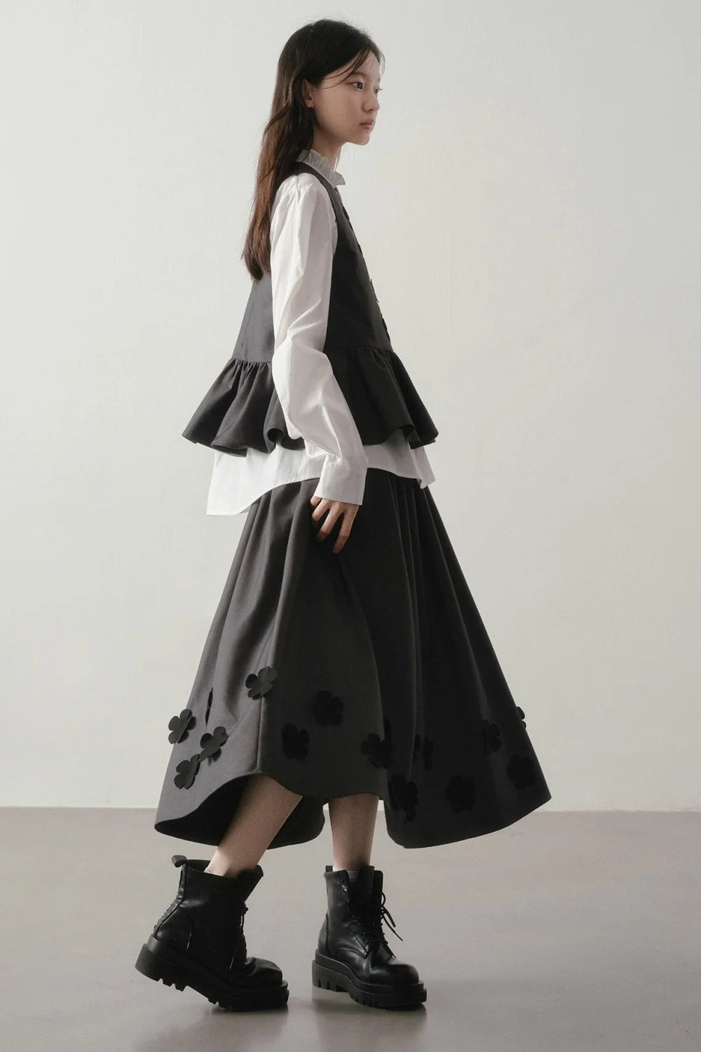 Petal Design Two-Piece Top Skirt Set