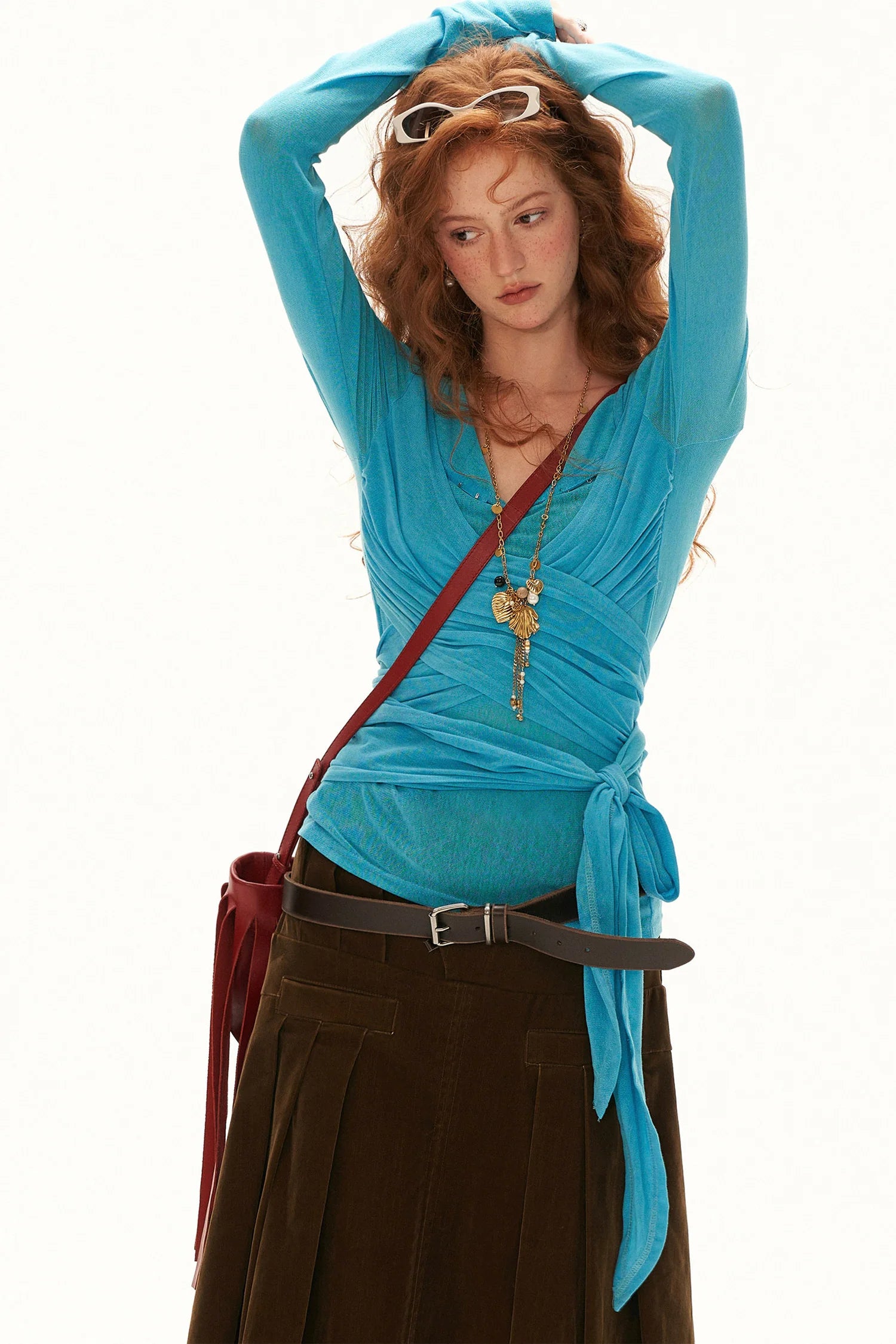 Thin See-Through Cross-Tie Long-Sleeve T-Shirt
