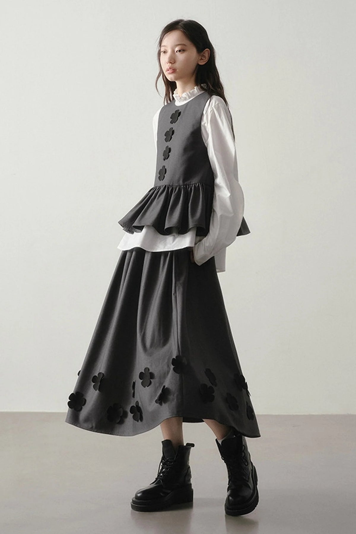 Petal Design Two-Piece Top Skirt Set