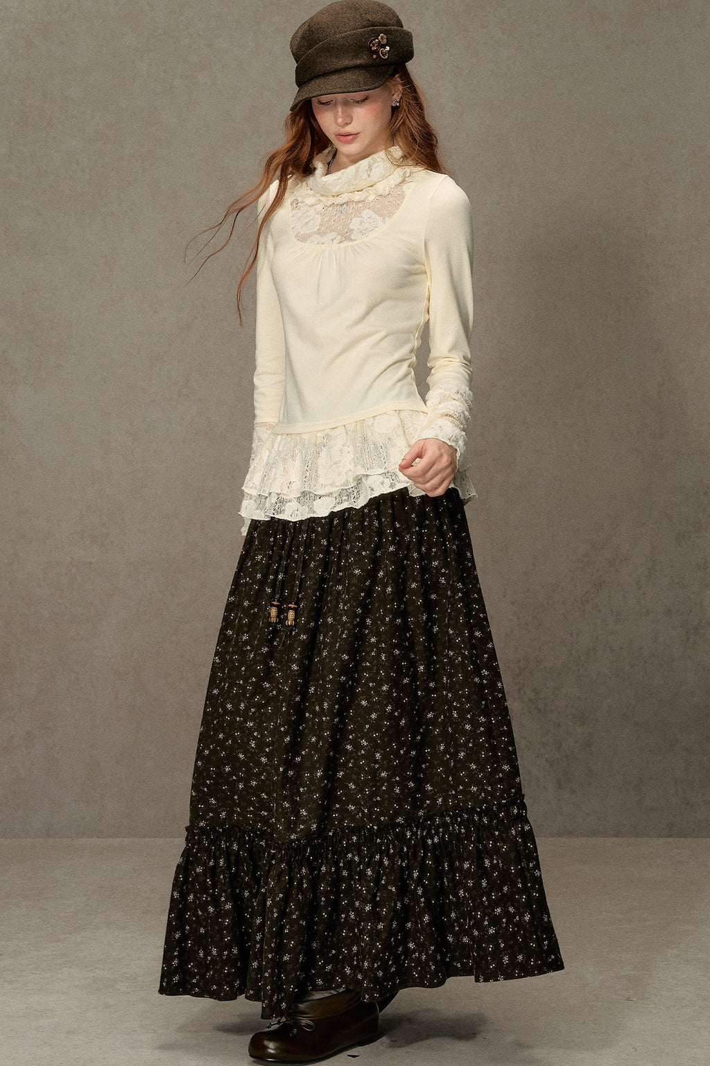 High-Neck Lace Edging Base Layer Top