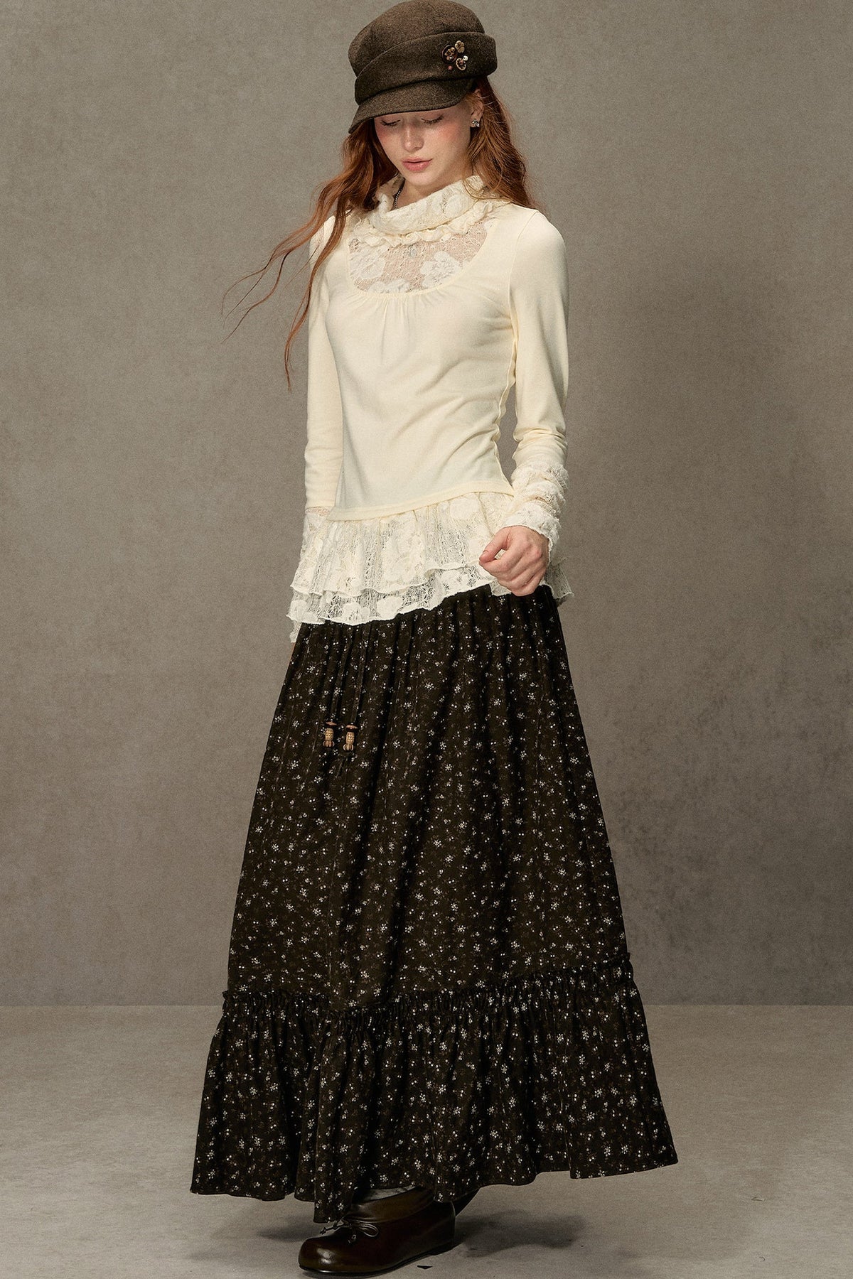 High-Neck Lace Edging Base Layer Top