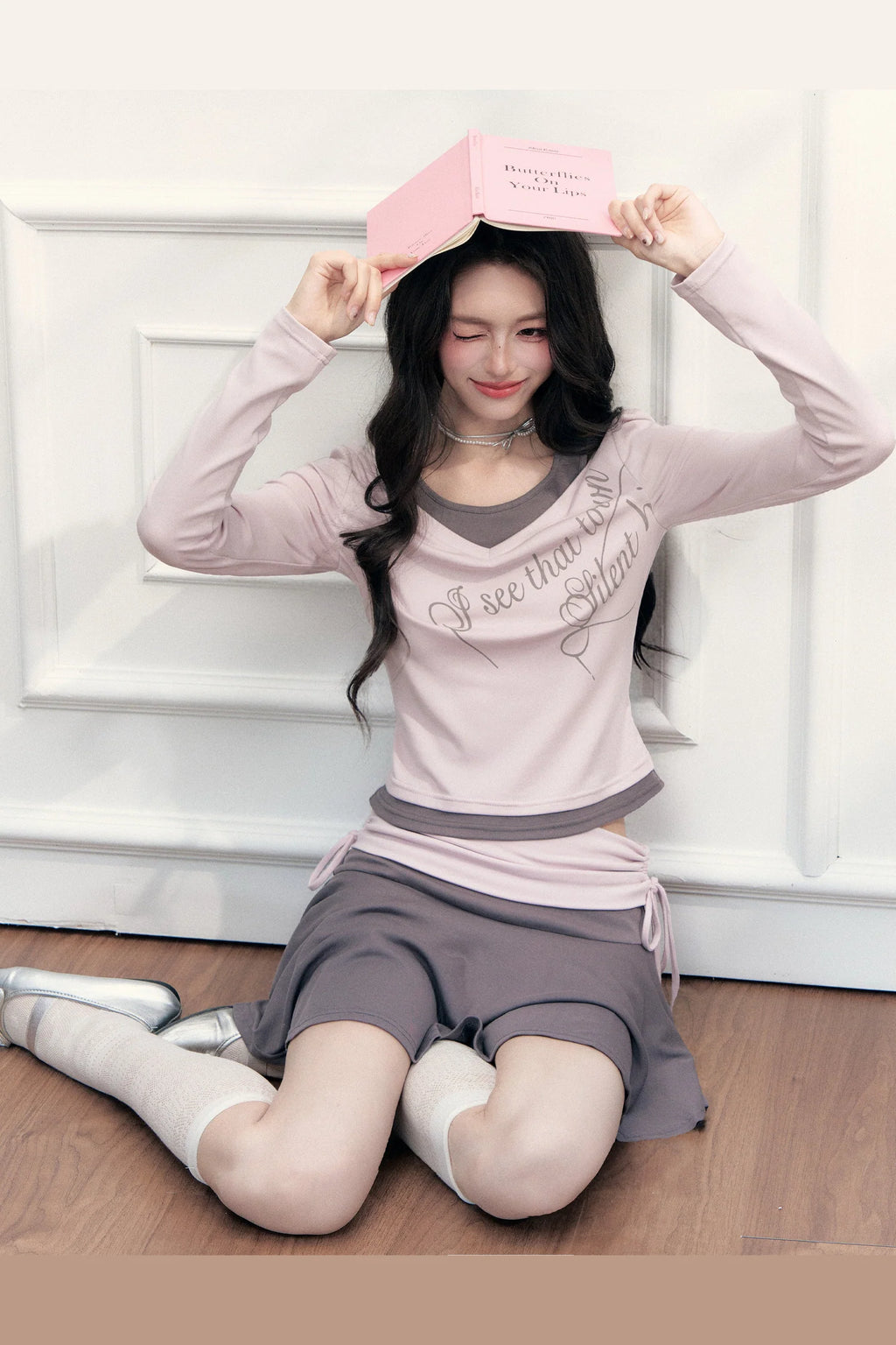 Letter Print T-Shirt with Contrast Drawstring Skirt Set-Up