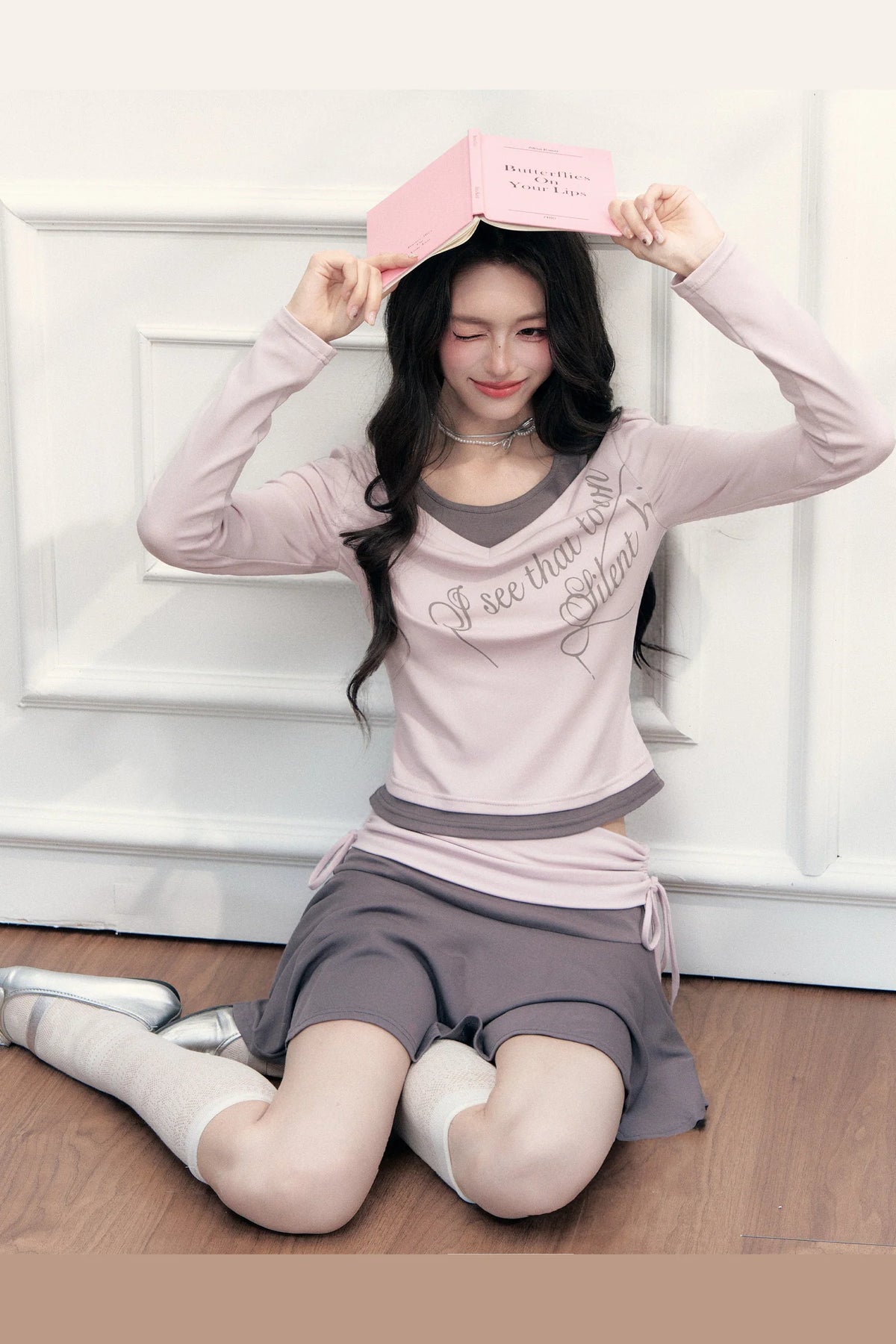 Letter Print T-Shirt with Contrast Drawstring Skirt Set-Up