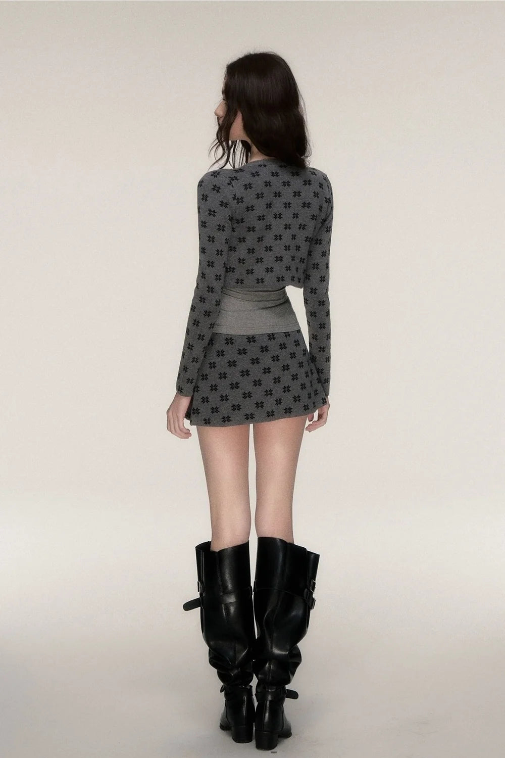 Grey Knit Cardigan and Skirt Set-Up