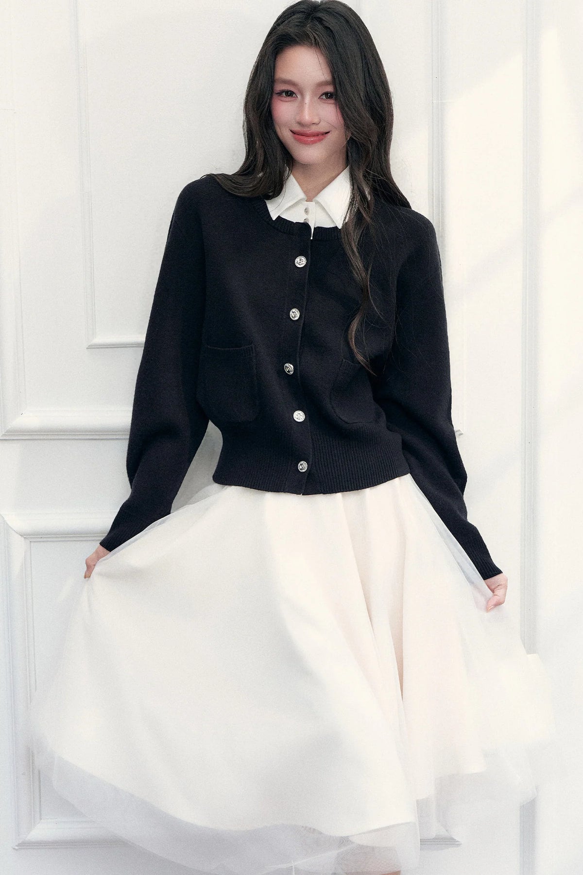 Retro Lapel Patchwork Knit Sweater Set-Up