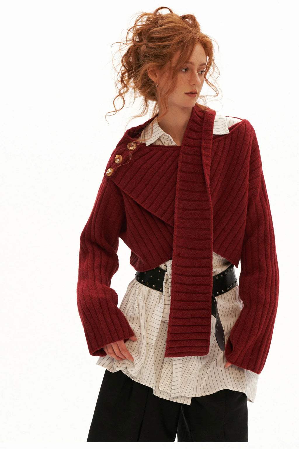 Cross Wide-Neck Knit Sweater