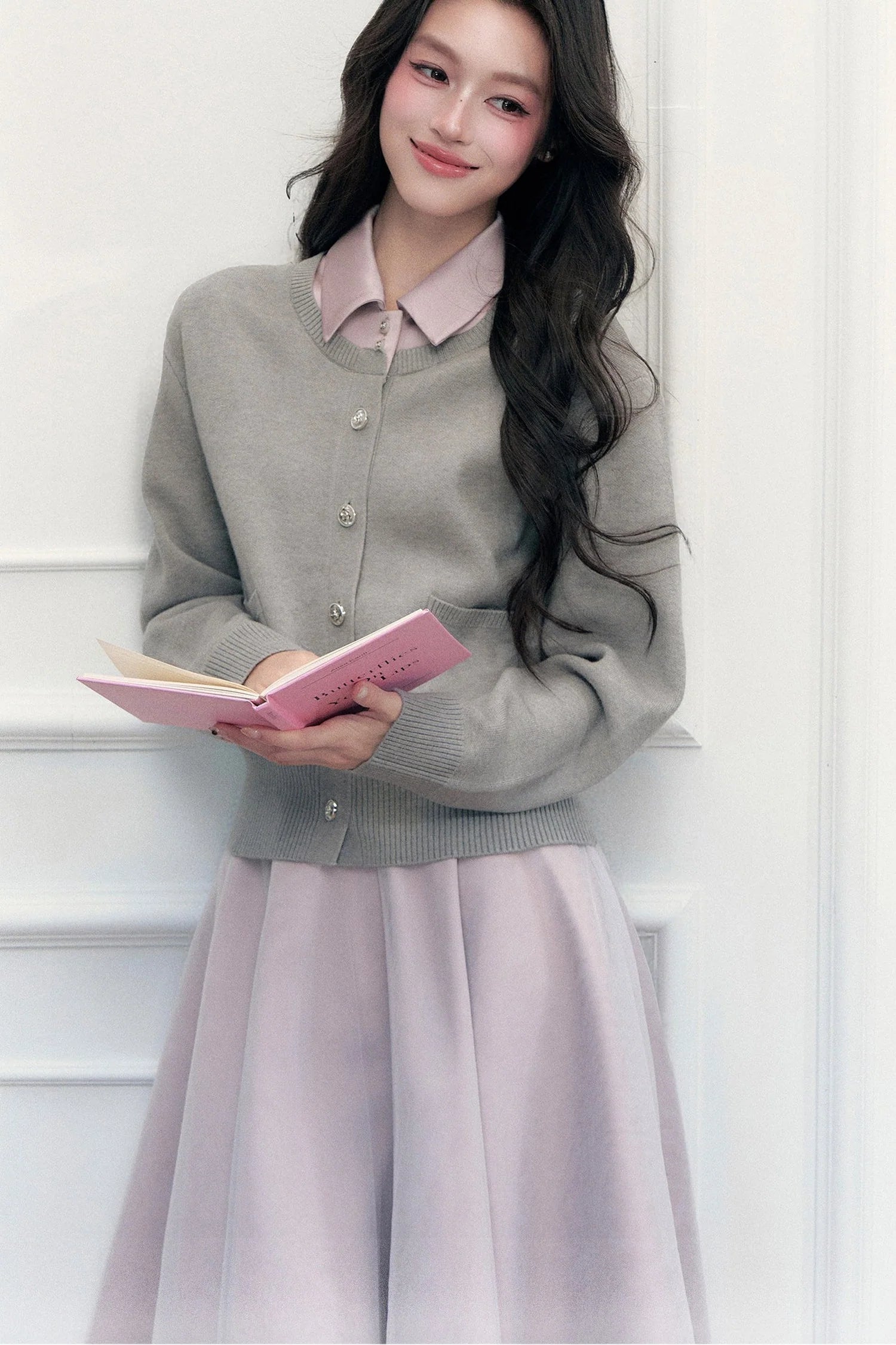 Retro Lapel Patchwork Knit Sweater Set-Up